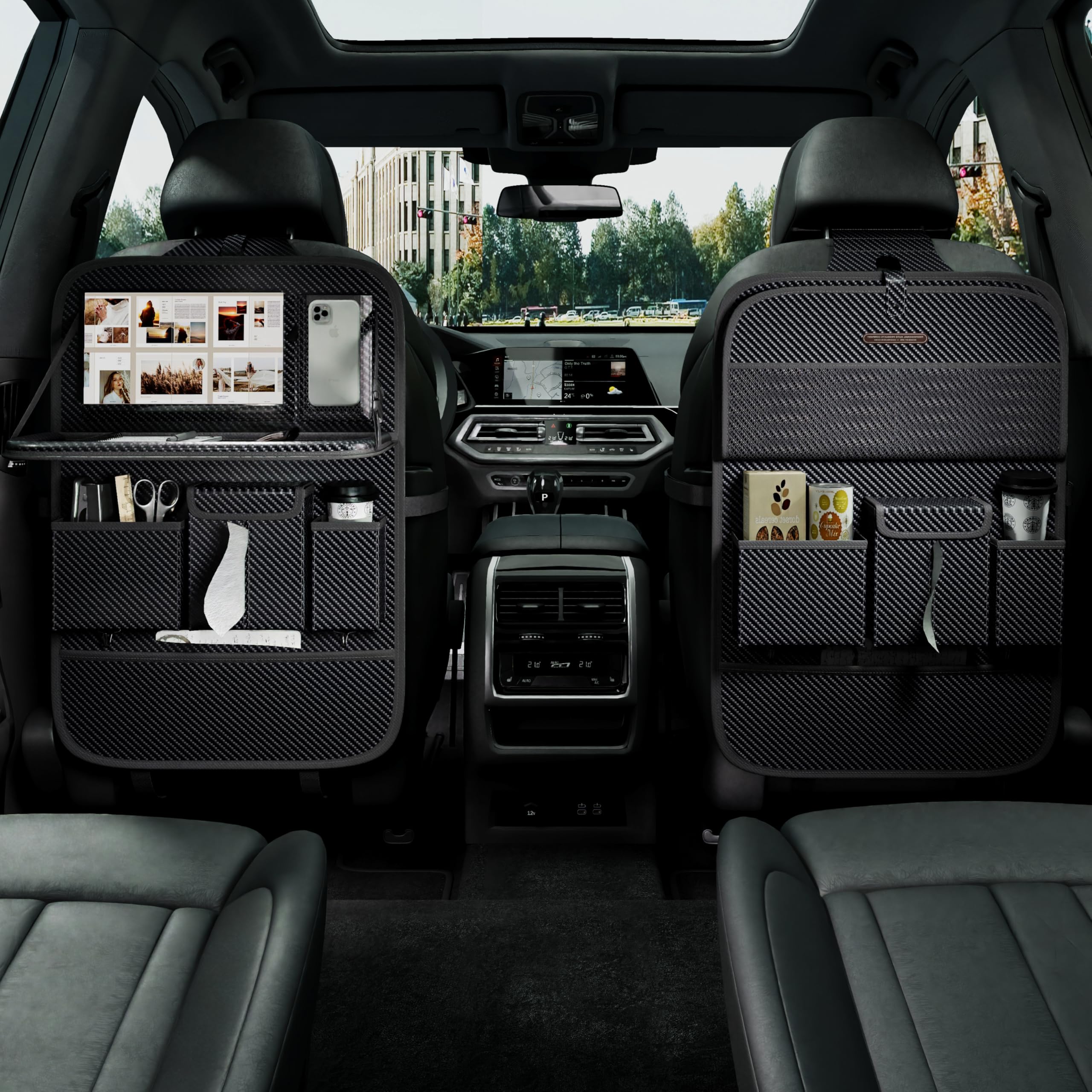 GMQ Back Seat Car Organizer 1 Pack,Backseat Organizer with Tray,Multifunctional Car Seat Back Storage Box with Foldable Tablet H