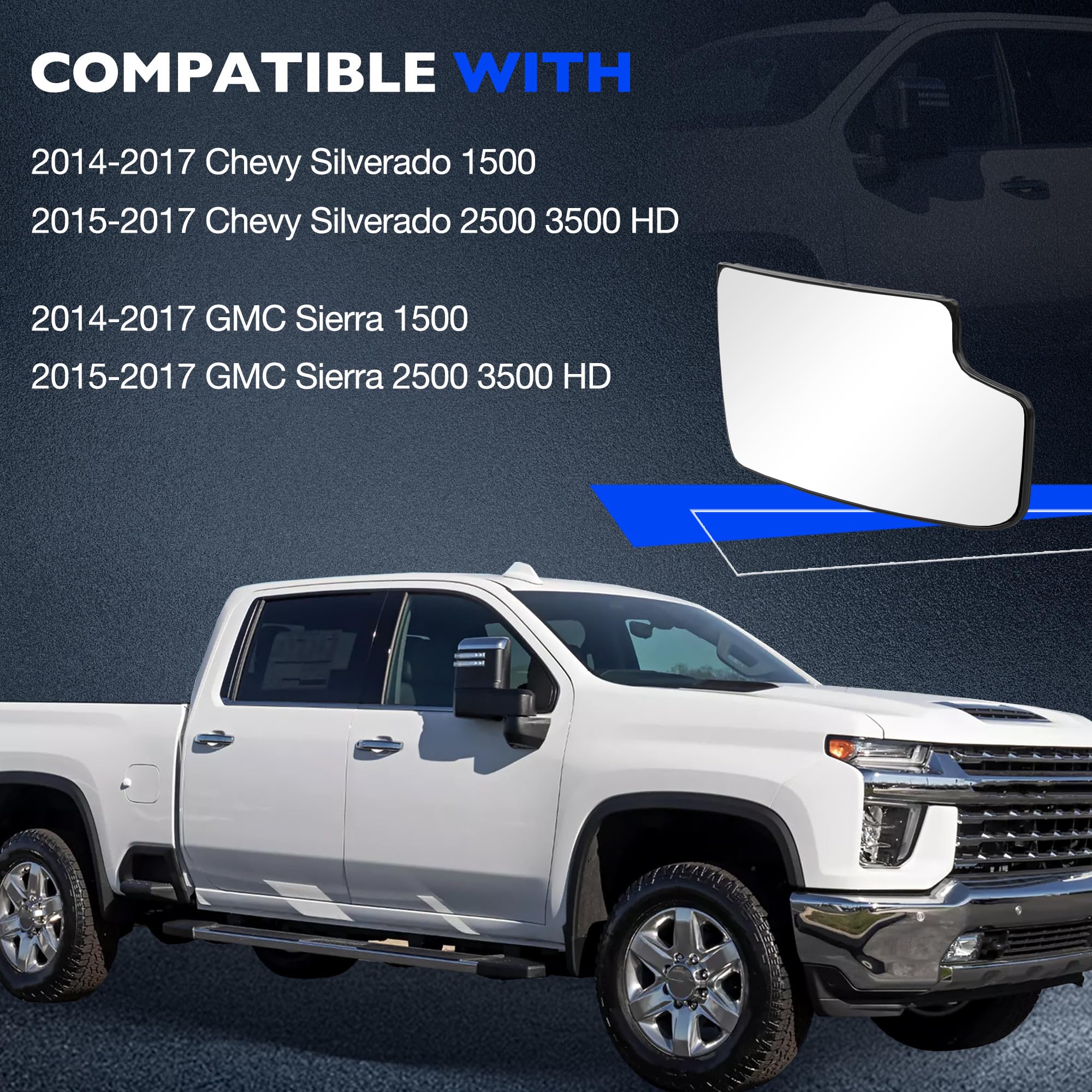 Heated Tow Lower Convex Mirror, Compatible with 2014-2017 Chevy Chevrolet Silverado GMC Sierra 1500 2500 3500 HD, Replace 234441