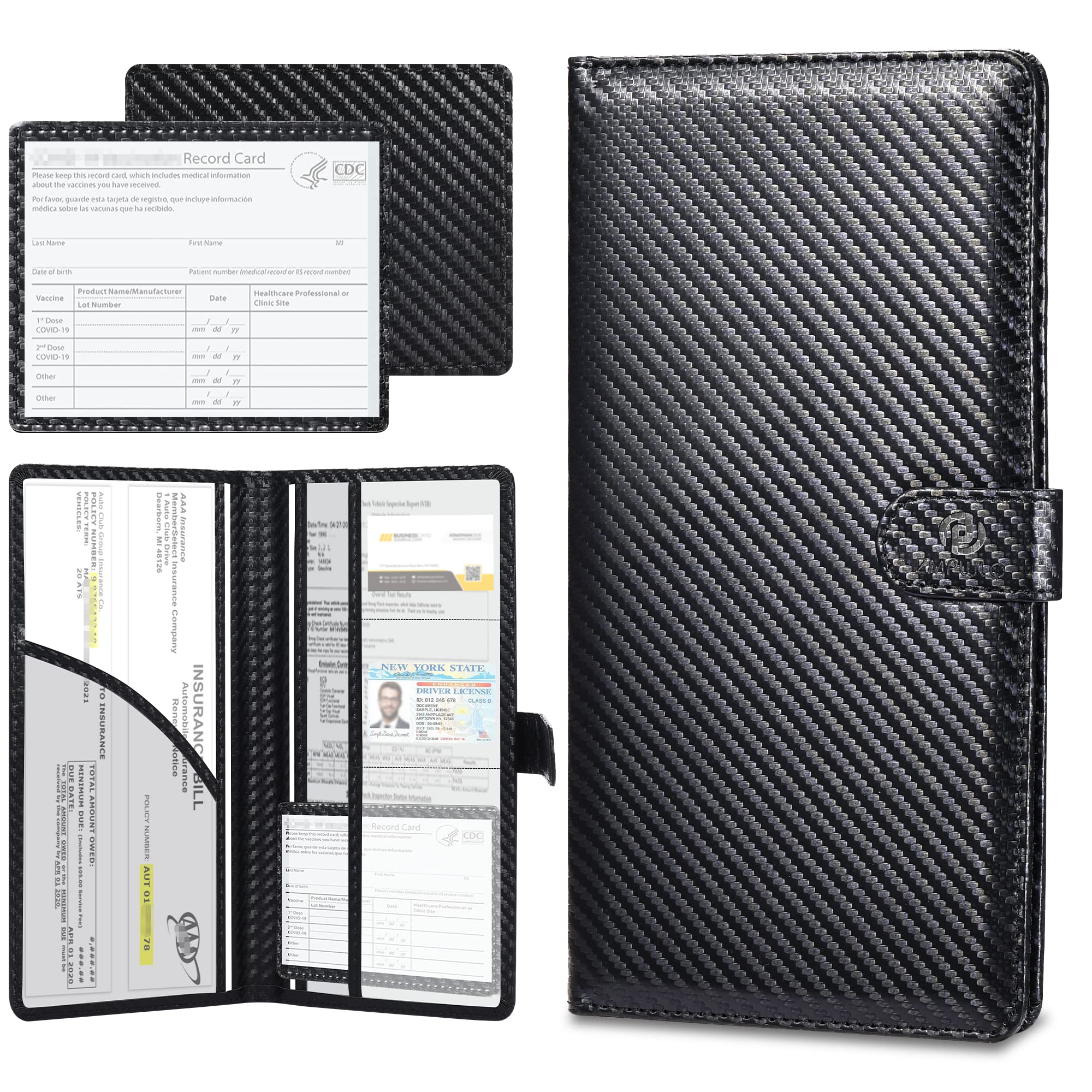 Vehicle-Glove-Box-Organizer,Car-Registration-And-Insurance-Holder With Magnetic Closure Pu Leather Car-Document-Holder For Cards Auto Car Document Wallet Case Essential Document Driver License Black