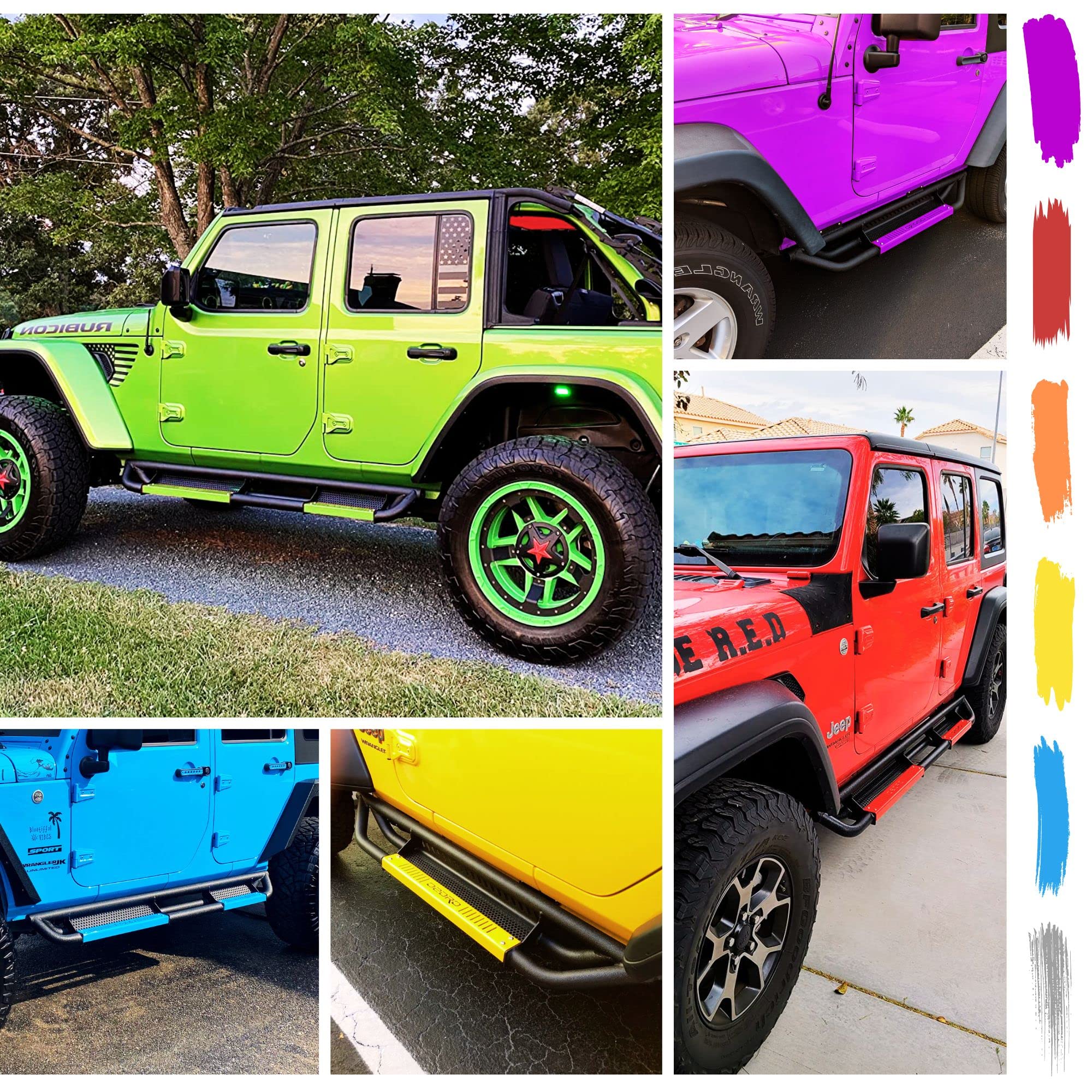 Oedro 6 Inch Running Boards, Drop Side Steps Compatible With 2007-2018 Jeep Wrangler Jk 2 Door, Steel Nerf Bars Red Paintable St