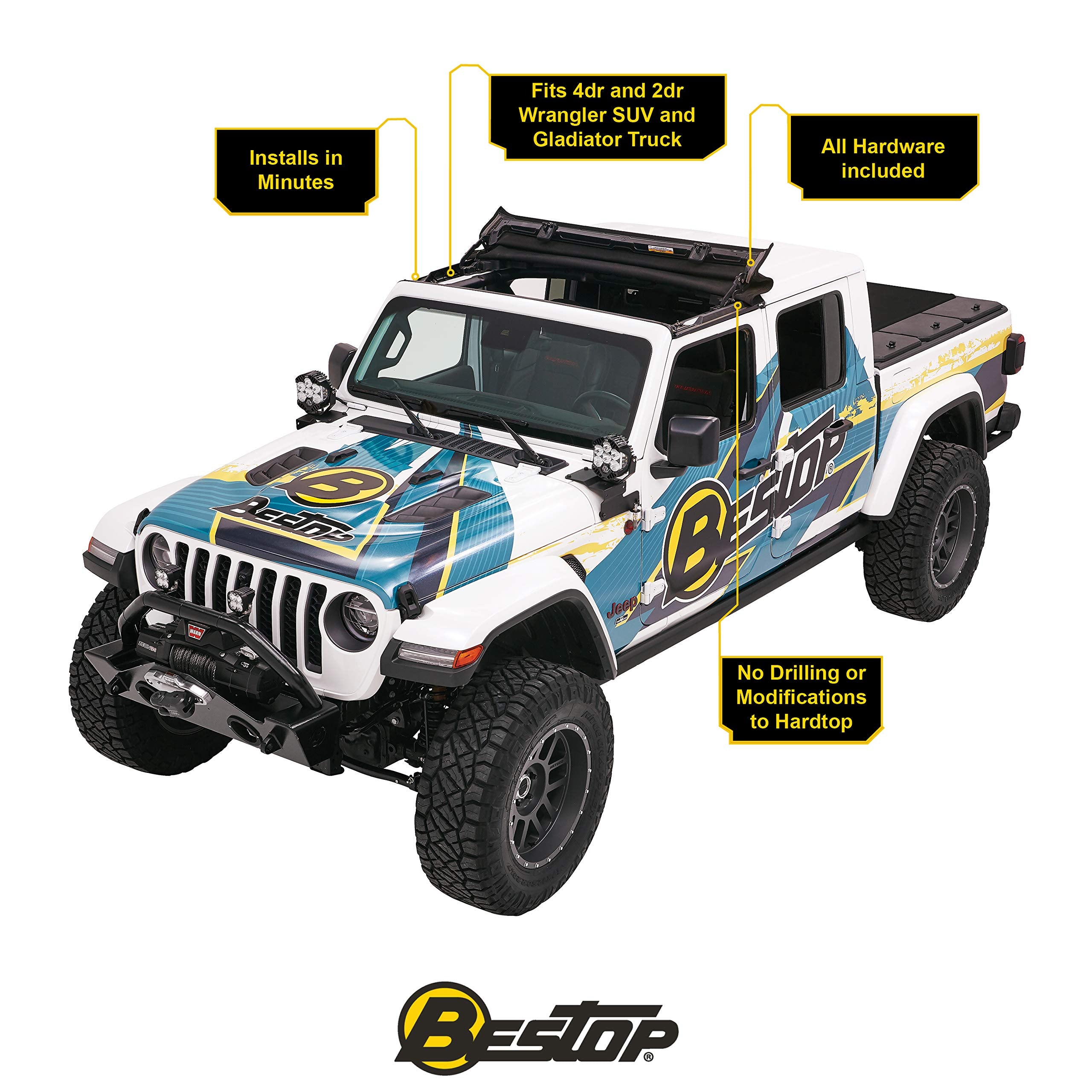 Bestop 5245435 Black Diamond Sunrider For Hardtop 2018-Current Jeep Wrangler Jl & Jeep Gladiator