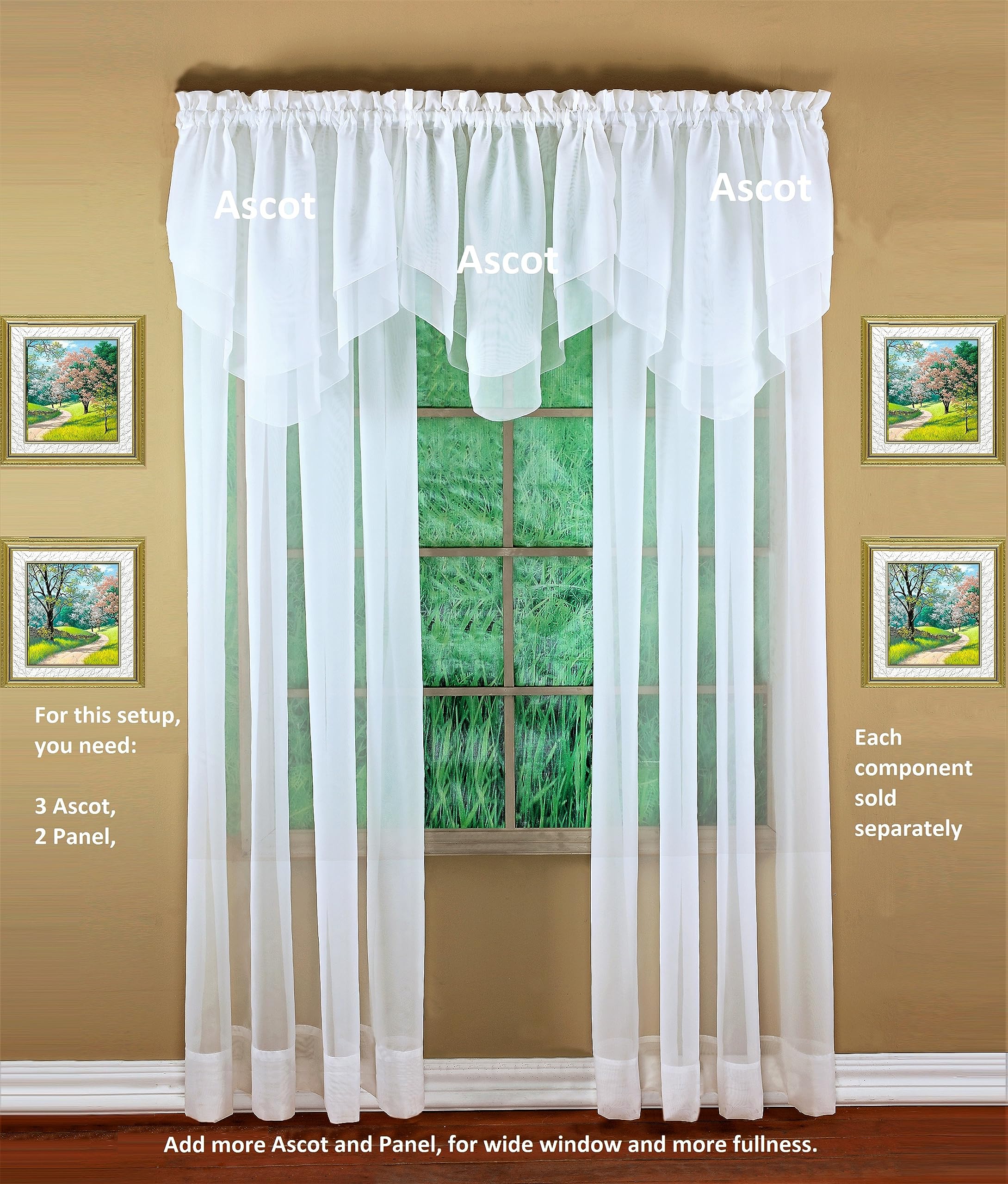 Today'S Curtain Emelia Original Voile Ascot 25'', White, 40'' W X 25'' L