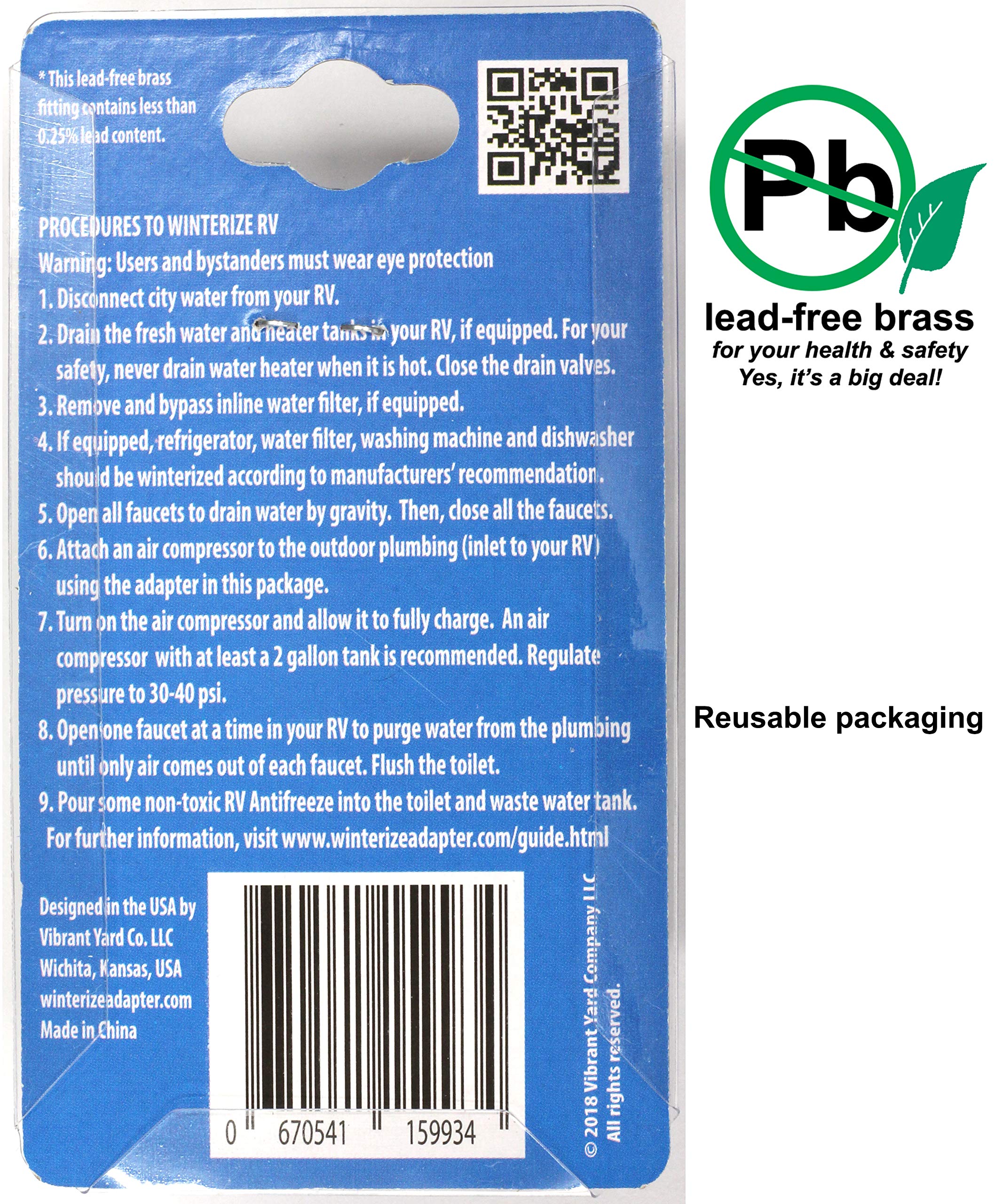 Winterize Blow Out Adapter for RV, Boat, Motorhome, Camper, and Travel Trailer: Air Compressor Quick-connect Plug to Male Garden