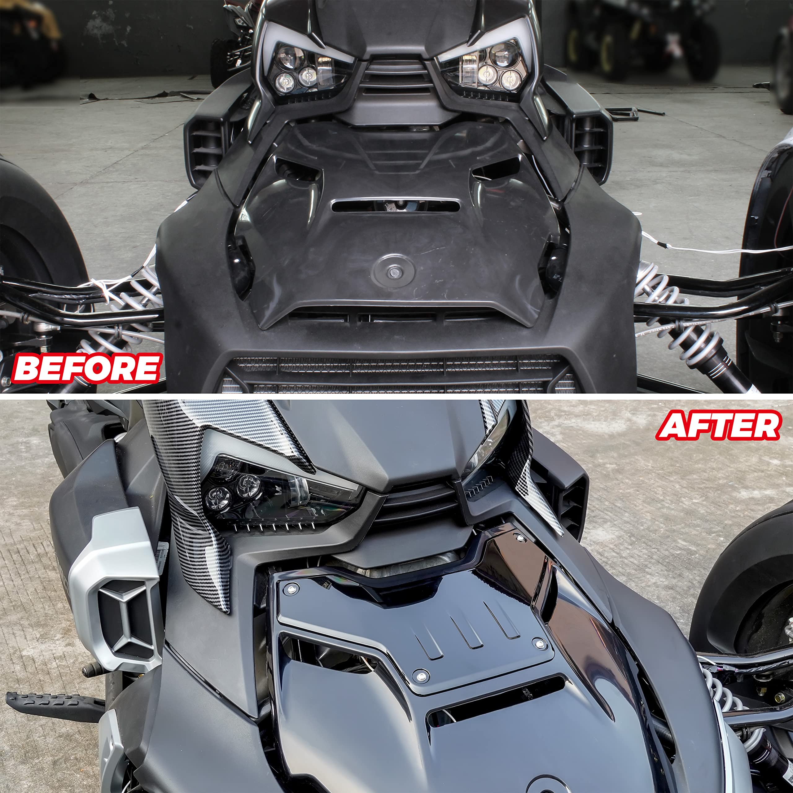 Sautvs Black Classic Hood Accent Panel For Can-Am Ryker, Vertical Stripe Style Black Hood Accent For Can-Am Ryker 600 900 & Ryker Rally Edition 2019-2025 Accessories