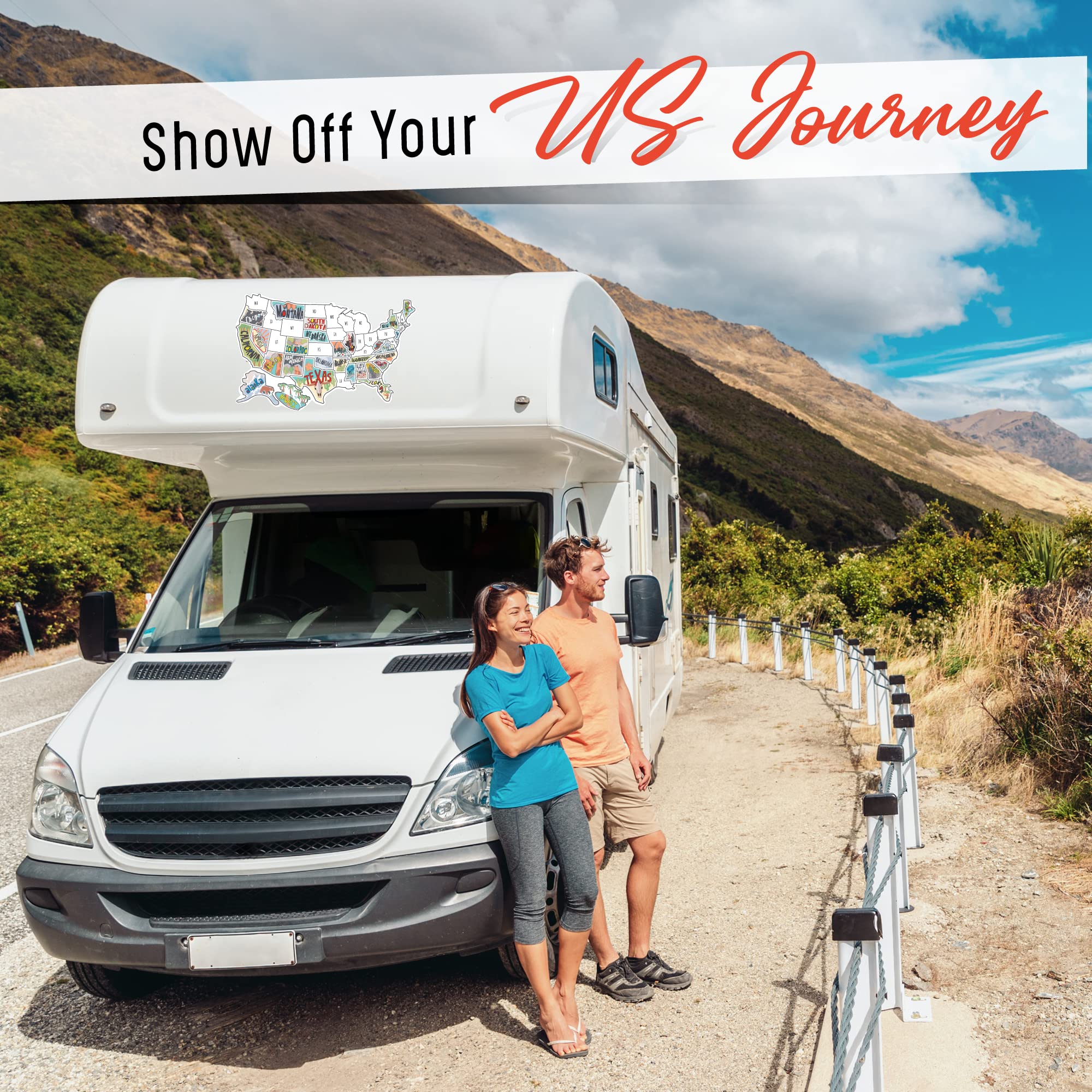 Fairwinds Designs RV State Sticker Travel Map | 50 States Vinyl Decal Bumper Sticker for RVs & Campers | USA States Stickers