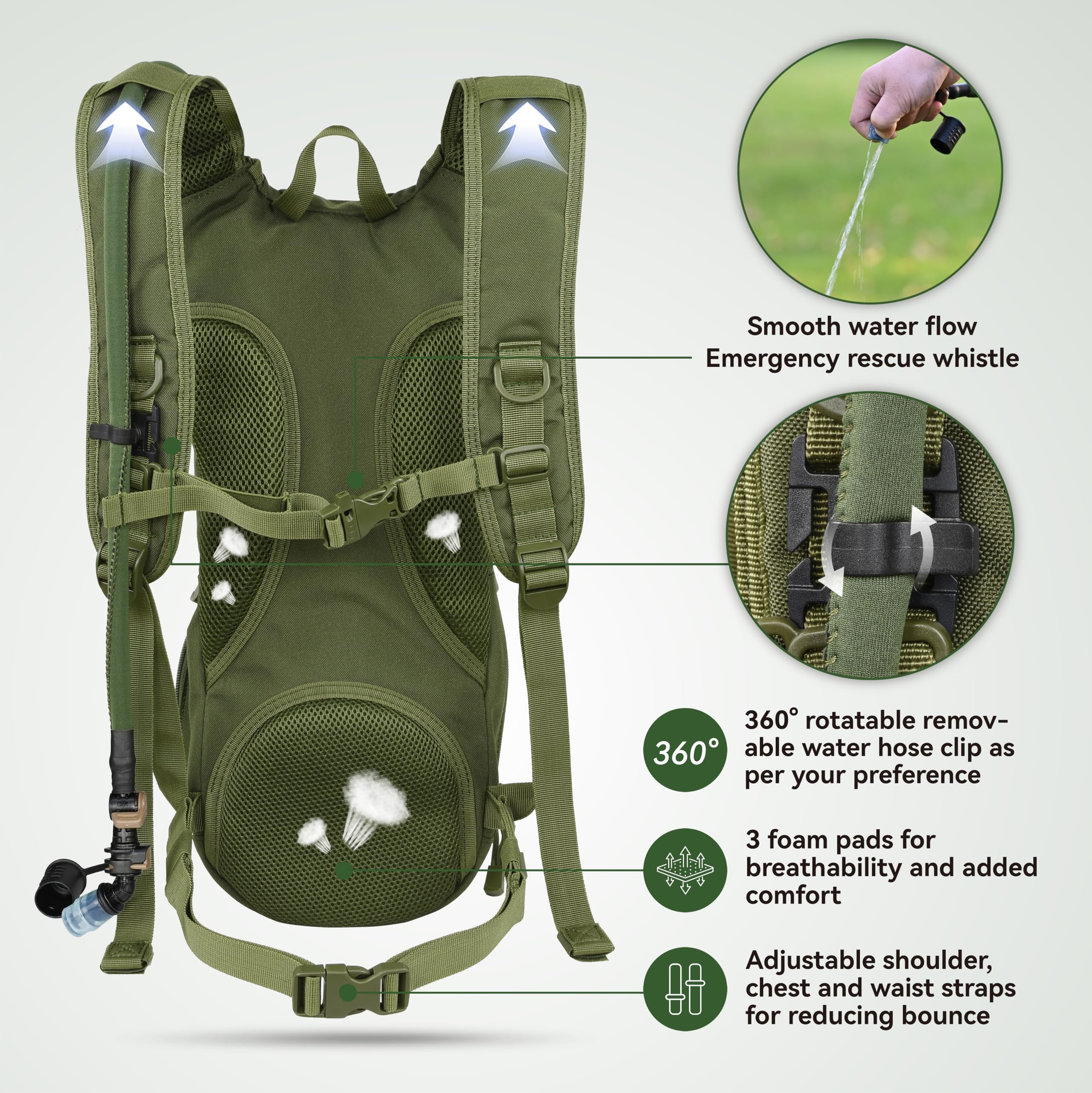 Marchway Tactical Molle Hydration Pack Backpack With 3L Tpu Water Bladder, Military Daypack For Cycling, Hiking, Running, Climbing, Hunting, Biking (Green)