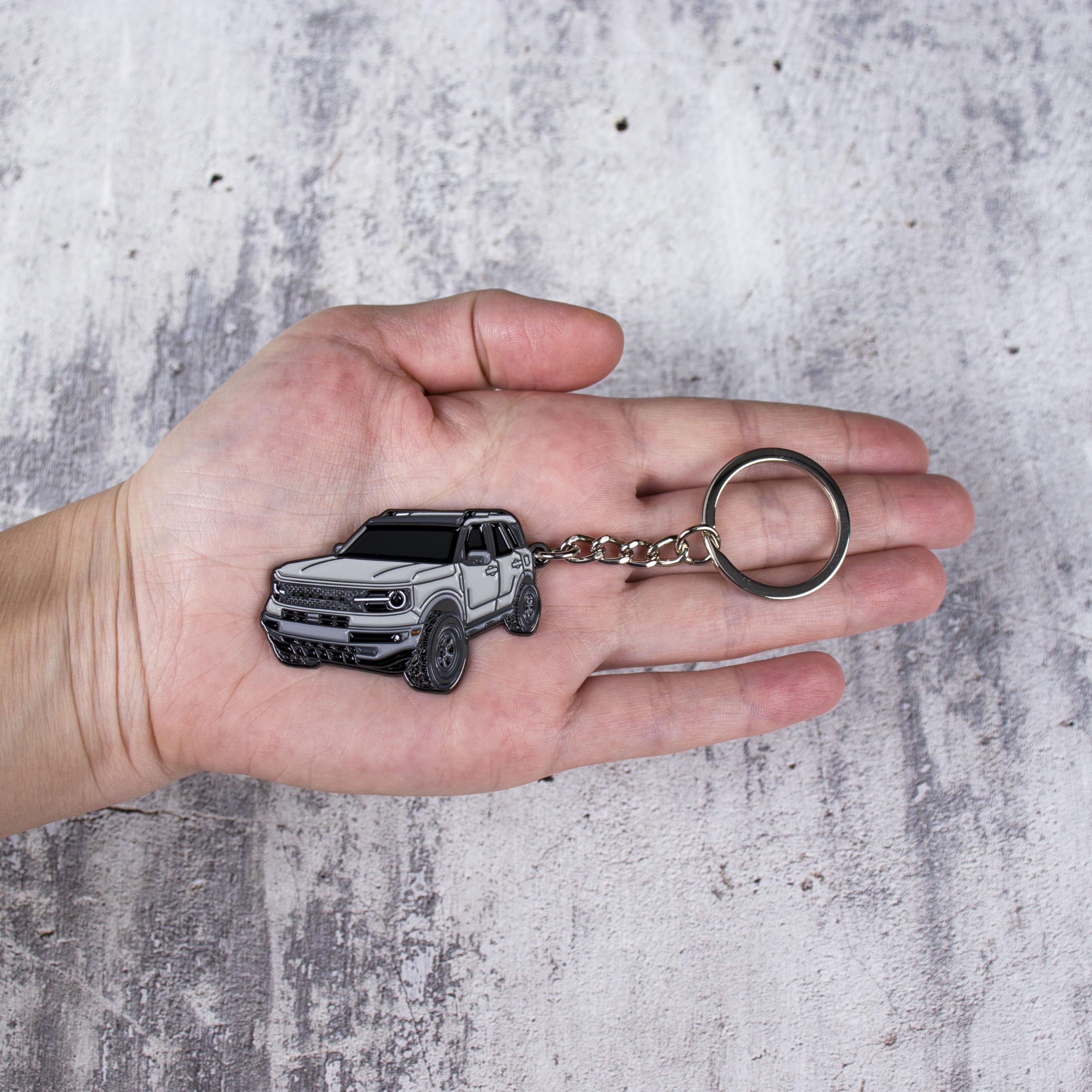 Four Wheel Beast Bronco Sport Keychain Compatible With Ford Bronco Accessories 2023 2024 4 Door Key Chain Fob Gift (Silver)