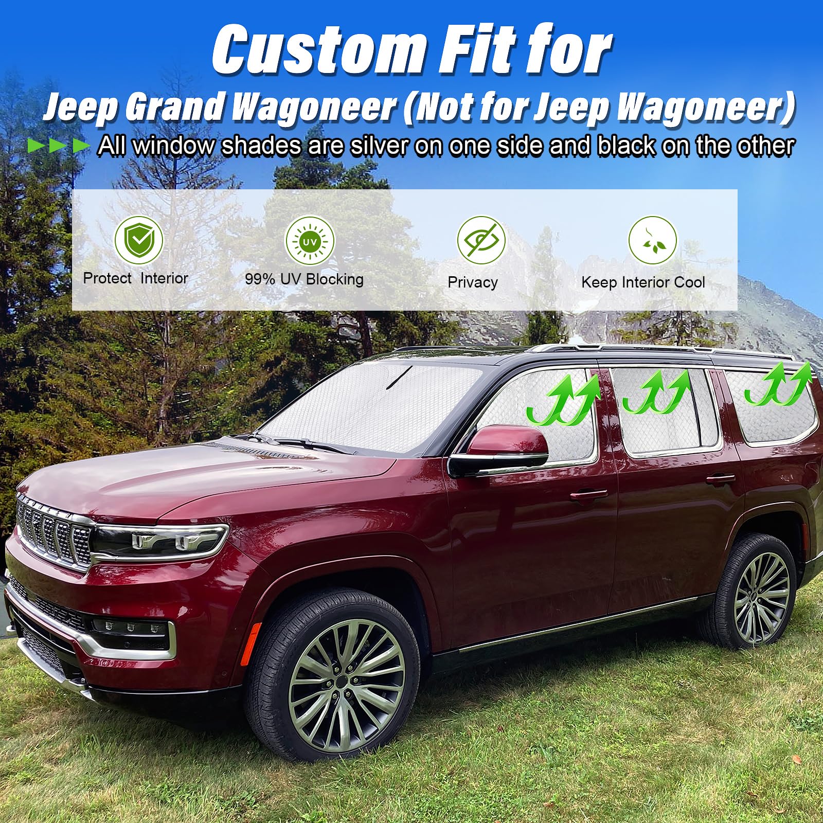 Kmf Windshield Sun Shade Replacement For Jeep Grand Wagoneer Accessories 2022-2024,Side Window Sun Shade Cover Sun Visor Shield