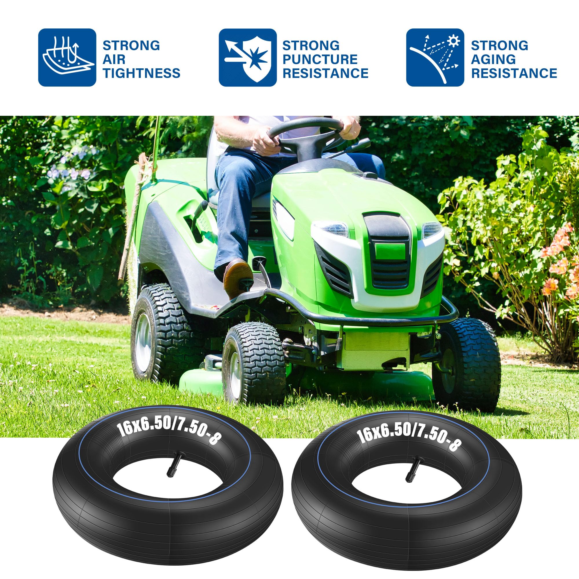 2 Pack 16X6.50-8, 16X7.50-8 Inner Tube for Snow Blower, Lawn Mower, ATV, Farm Tractor, Wheelbarrow, Trailer Implement, Heavy-Dut