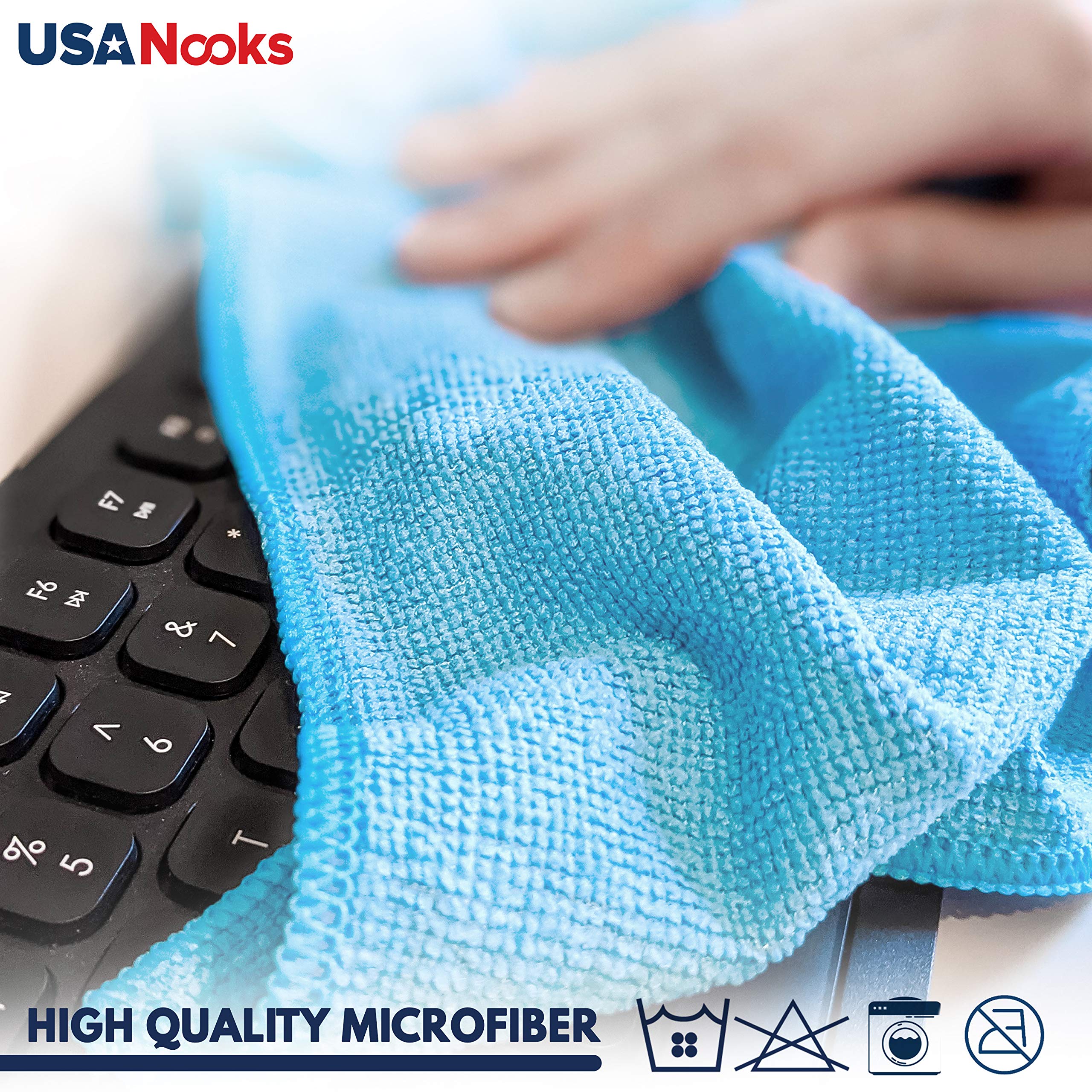 Usanooks Microfiber Cleaning Cloth - Turq - 12Pcs (16X16 Inch) High Performance - 1200 Washes, Ultra Absorbent Car Towel Traps G