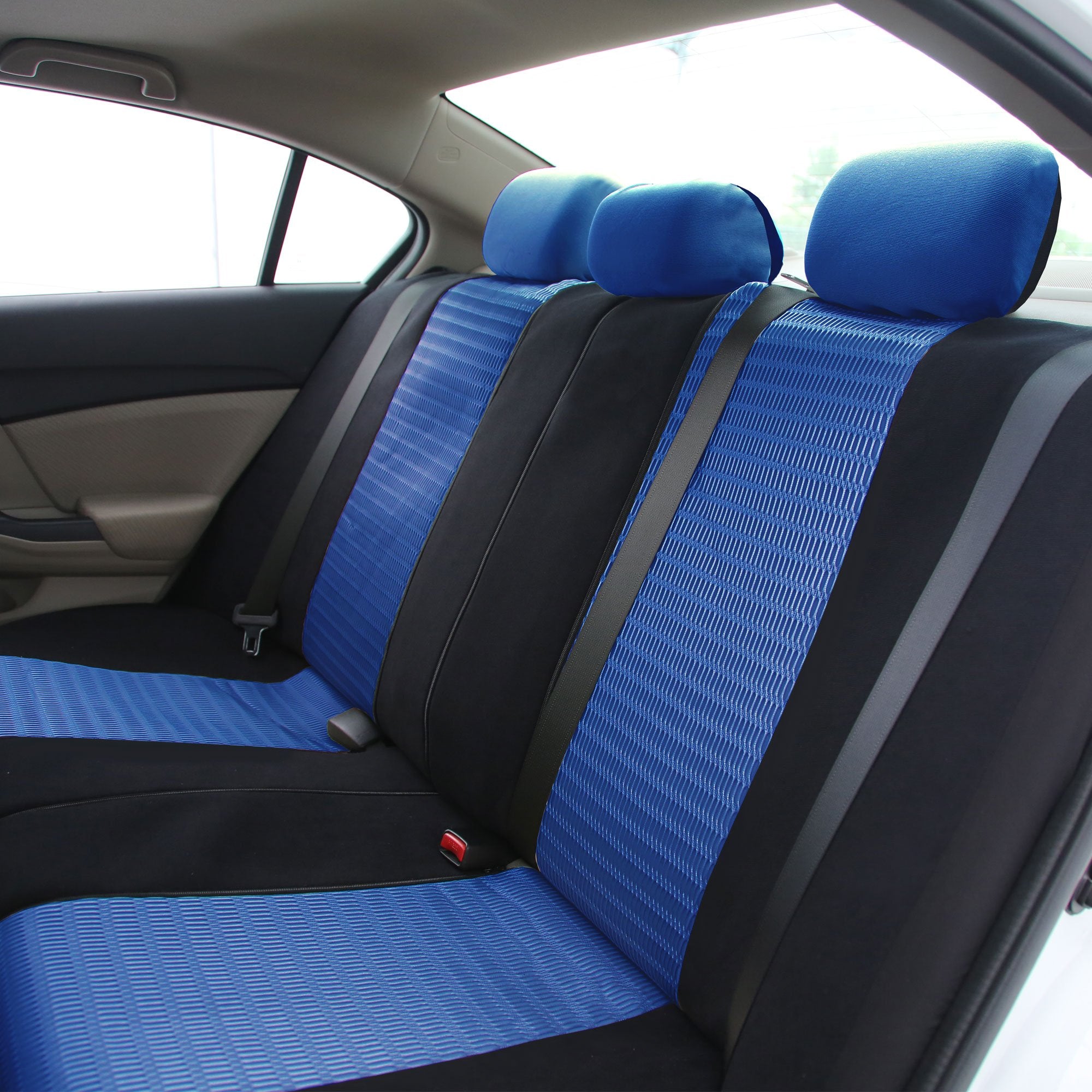 Fh Group Car Seat Covers Trendy Elegance Blue Full Set Automotive Seat Covers, Airbag And Split Rear Combo Non-Slip Dash Grip Pa