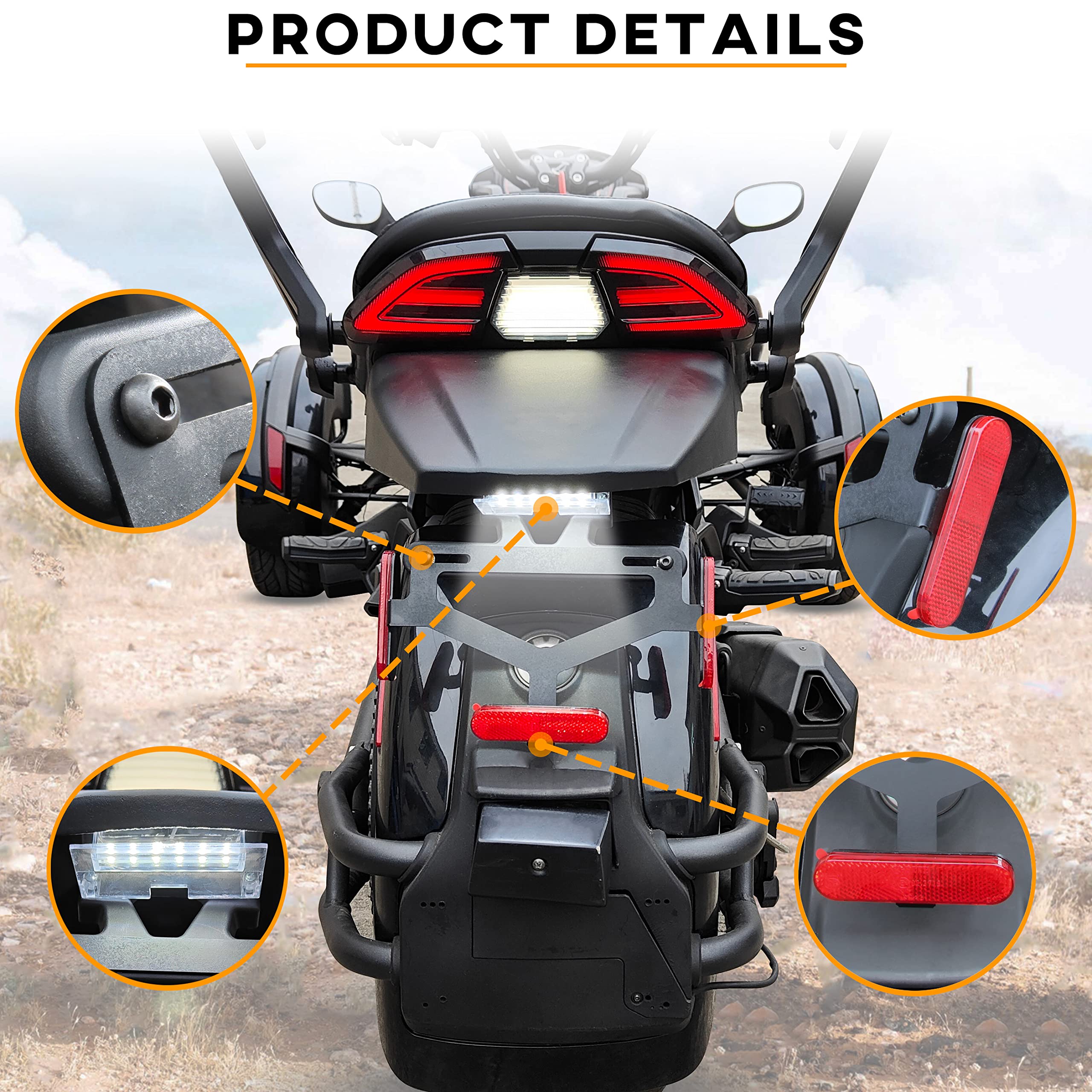 SAUTVS Rear Fender Extender for Can Am Spyder F3 2015-2024, Rear Short Fender with License Plate Holder LED Plate Light Street L