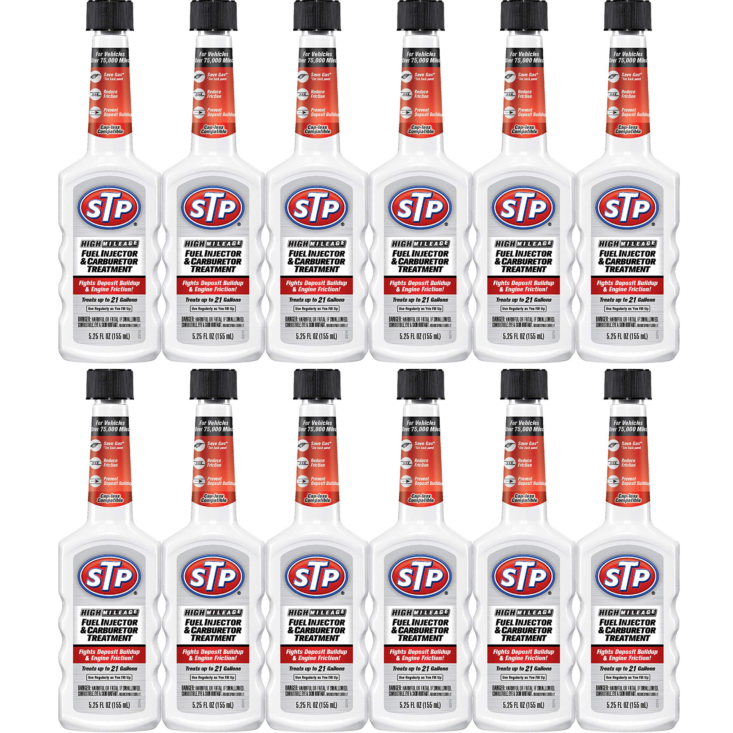 High Mileage Fuel Injector Cleaner And Carburetor Cleaner Treatment, Bottled Lubricant For Upper Cylinder, 5.25 Oz, 12 Count, Stp