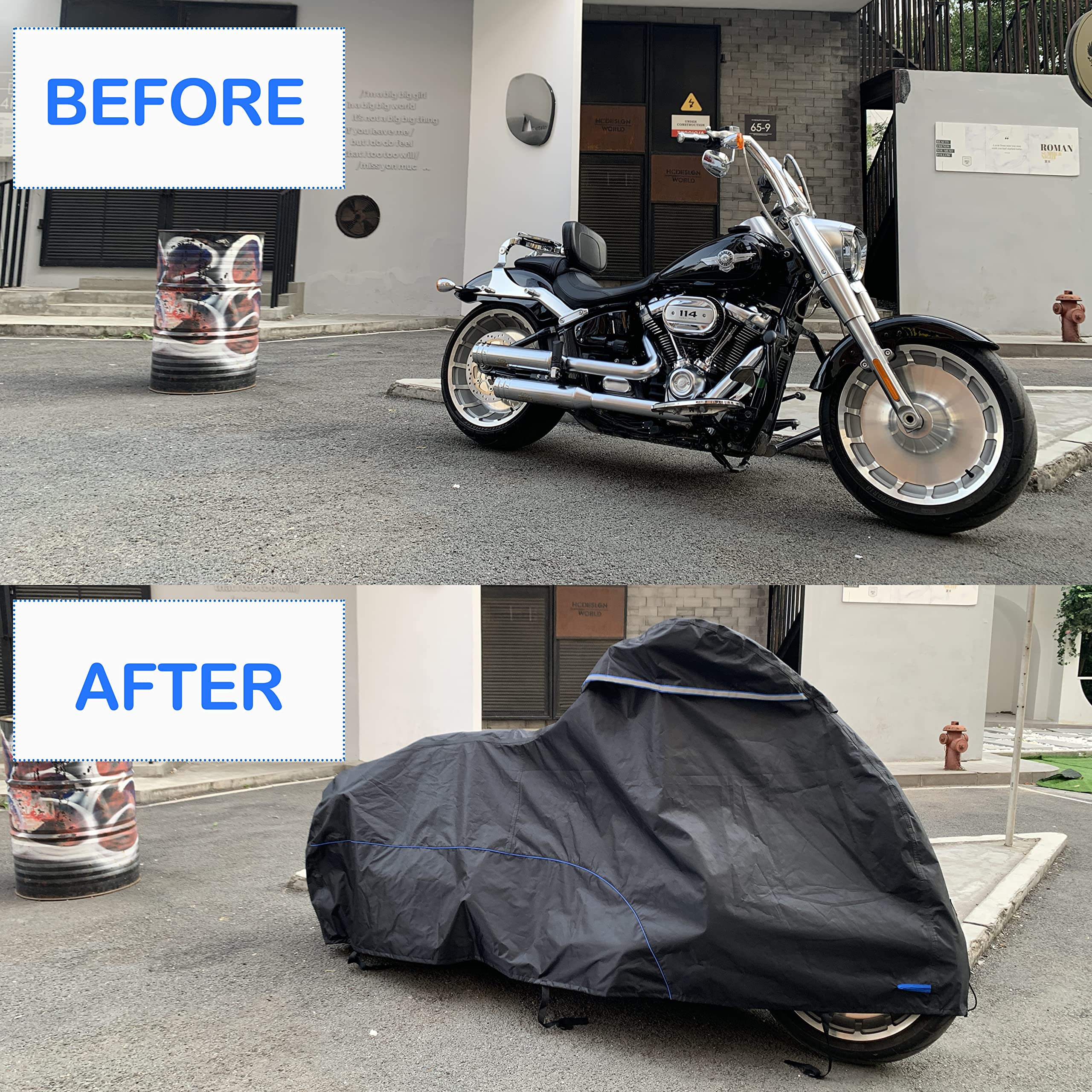 Fenrir 96'' Motorcycle Cover Waterproof Outdoor Storage Exhaust Pipe Anti-Scalding For Cruiser Harley Davidson Softail Fat Bob F