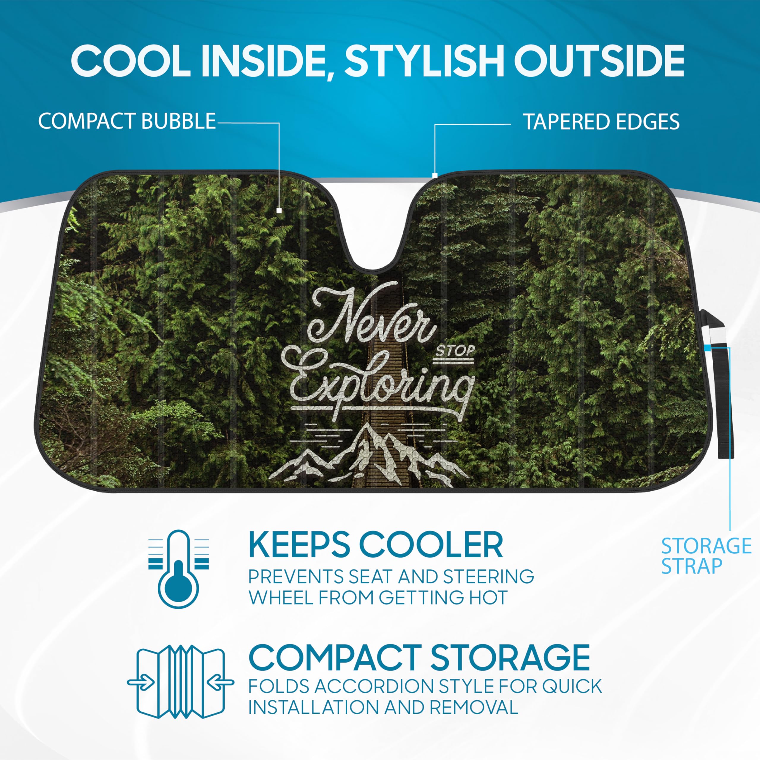 Bdk Never Stop Exploring Front Windshield Sunshade Accordion Folding Style Auto Shade For Car Truck Suv Van Blocks Uv Rays Sun V