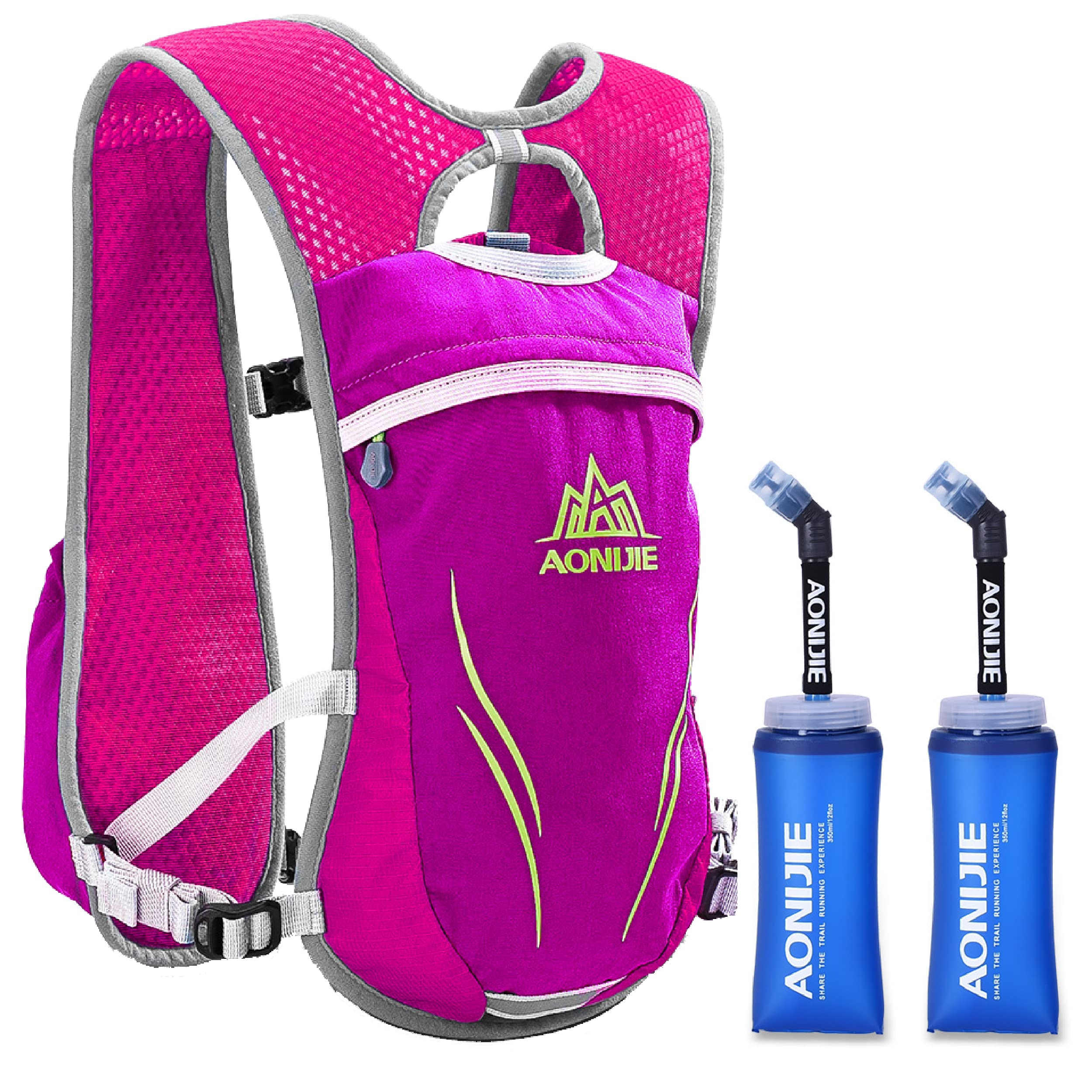 Azarxis Hydration Backpack Pack 5L 5.5L Running Vest For Women & Men Marathon Trail Race Jogging Cycling Hiking (Rose Red - With 2 Water Bottle (350Ml))