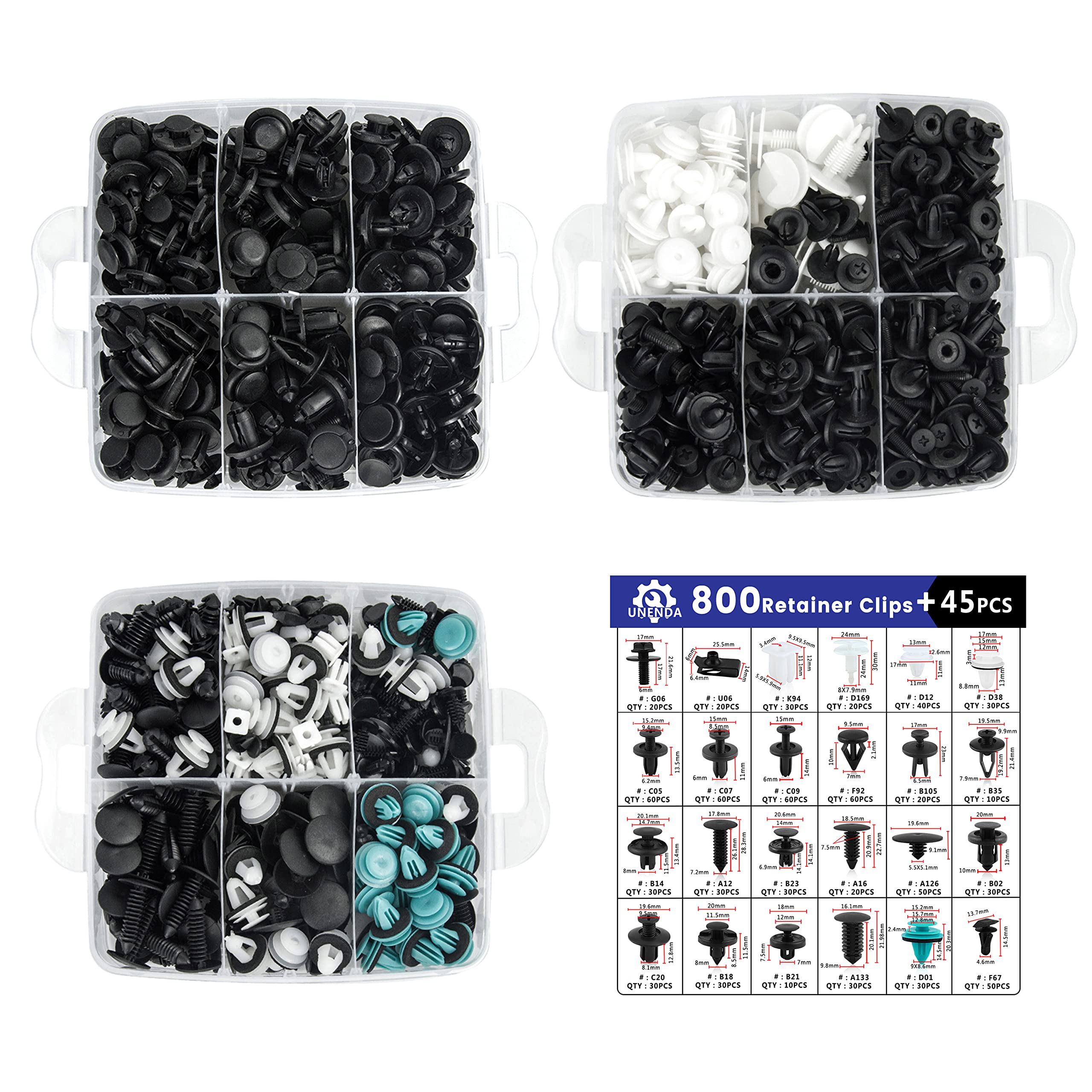 845Pcs Car Push Retainer Clips & Auto Fasteners Assortment-24 Most Popular Sizes Nylon Bumper Fender Rivets With 10 Cable Ties And Blue Fastener Remover For Ford Gm Toyota Honda Chrysler Benz Nissan