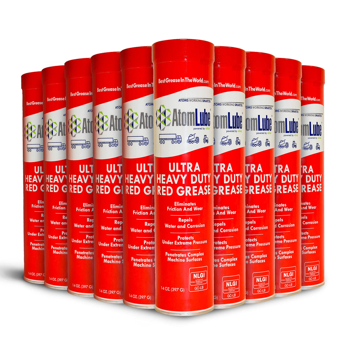 Atomlube Ultra Heavy Duty Red Grease, 10-Pack Of 14 Oz. | Waterproof Lubricant & High Temp Grease For Metal Surfaces | Wheel Bearing Grease For Semi Truck Accessories