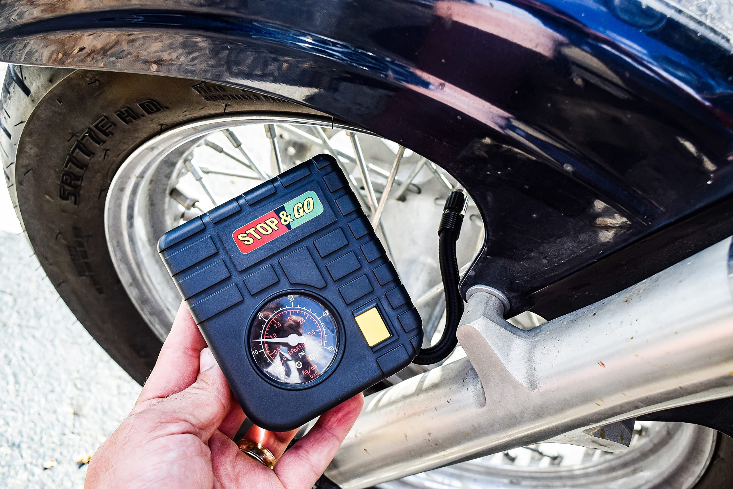 Stop & Go Rcp Compact Mini-Air Compressor With 12V Car Adapter & Built In Led Light For Motorcycle, Scooter, Atv, Utv, Golf Cart, & Lawn Mower