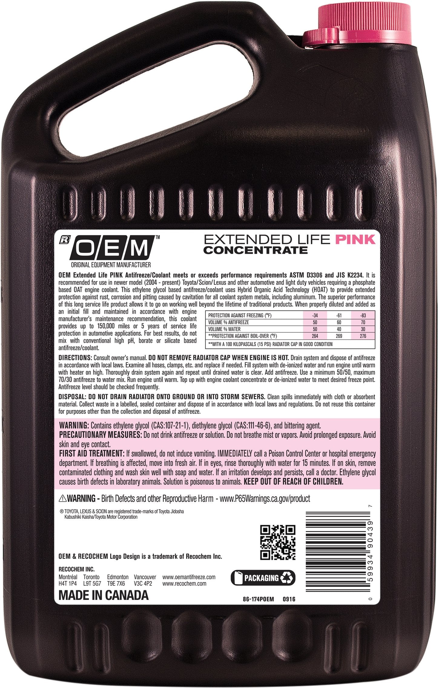 Recochem Oem 86-174Poem Pink Premium Antifreeze Concentrate Extended Life Pink, 1 Gallon, 1 Pack , Brown