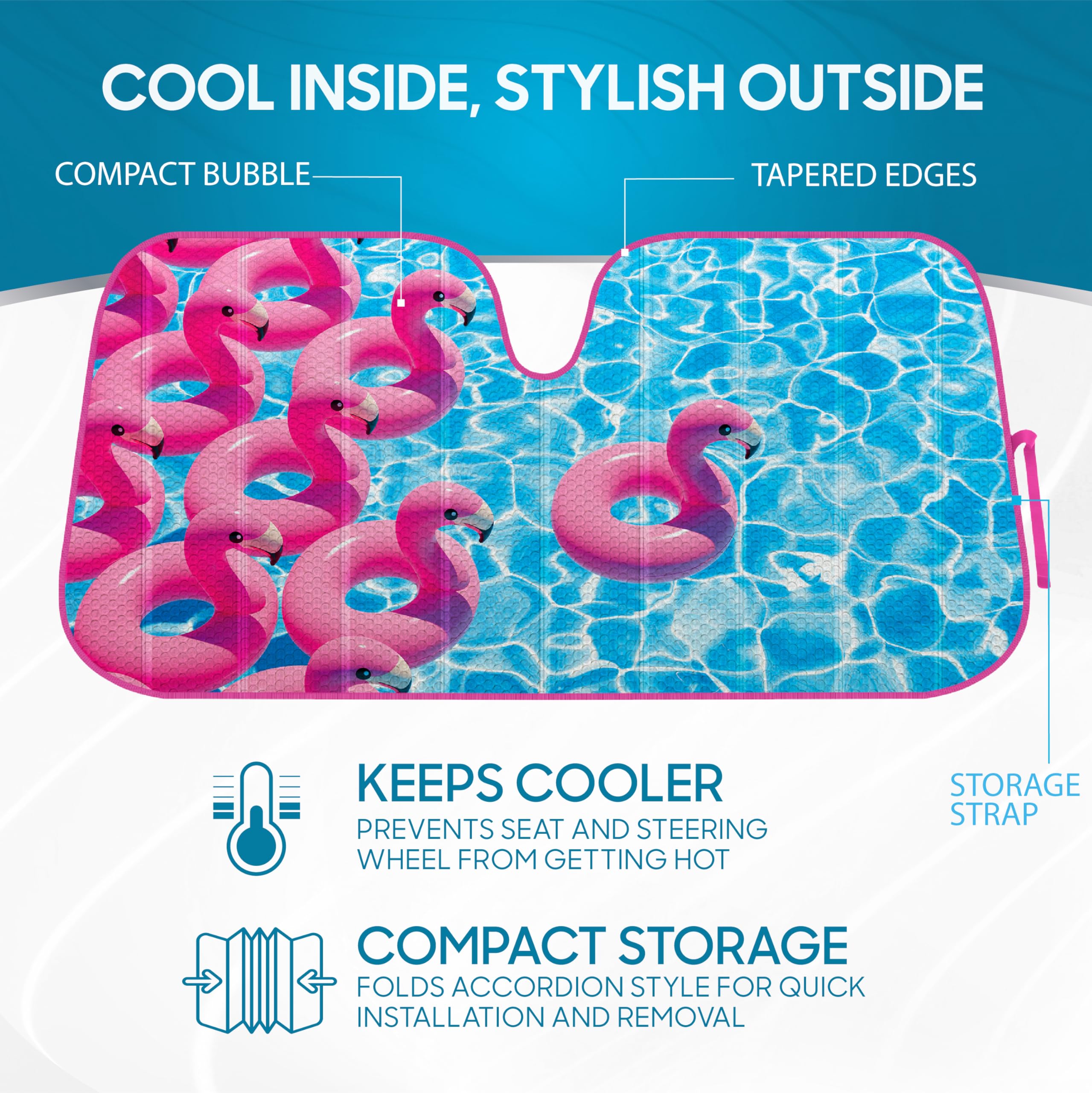 Bdk Pink Flamingo Windshield Sunshade For Car Truck & Suv - Folding Sun Shade For Front Window, Auto Sun Visor Heat Protection,