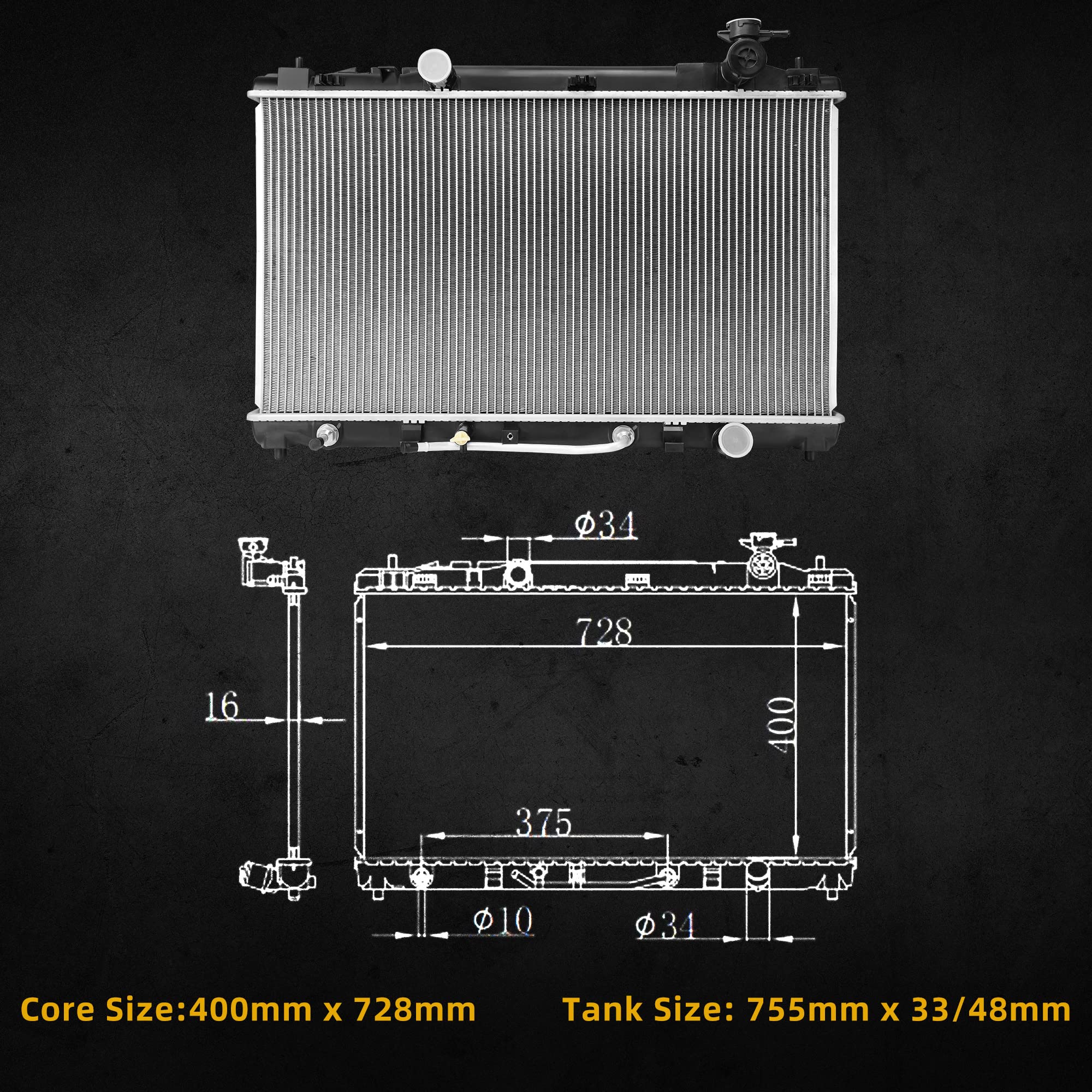 Dwvo Radiator Compatible With 2007-2011 Camry L4 2.4L, 2010-2011 Camry 2.5L 4Cyl Dwrd1081