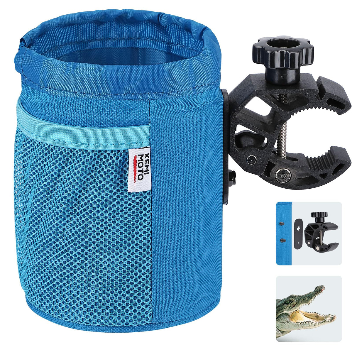 Kemimoto Motorcycle Cup Holder, Oxford Fabric Motorcycle Drink Holder With 0.6''-1.5'' Alligator Clamp, Universal Water Bottle C
