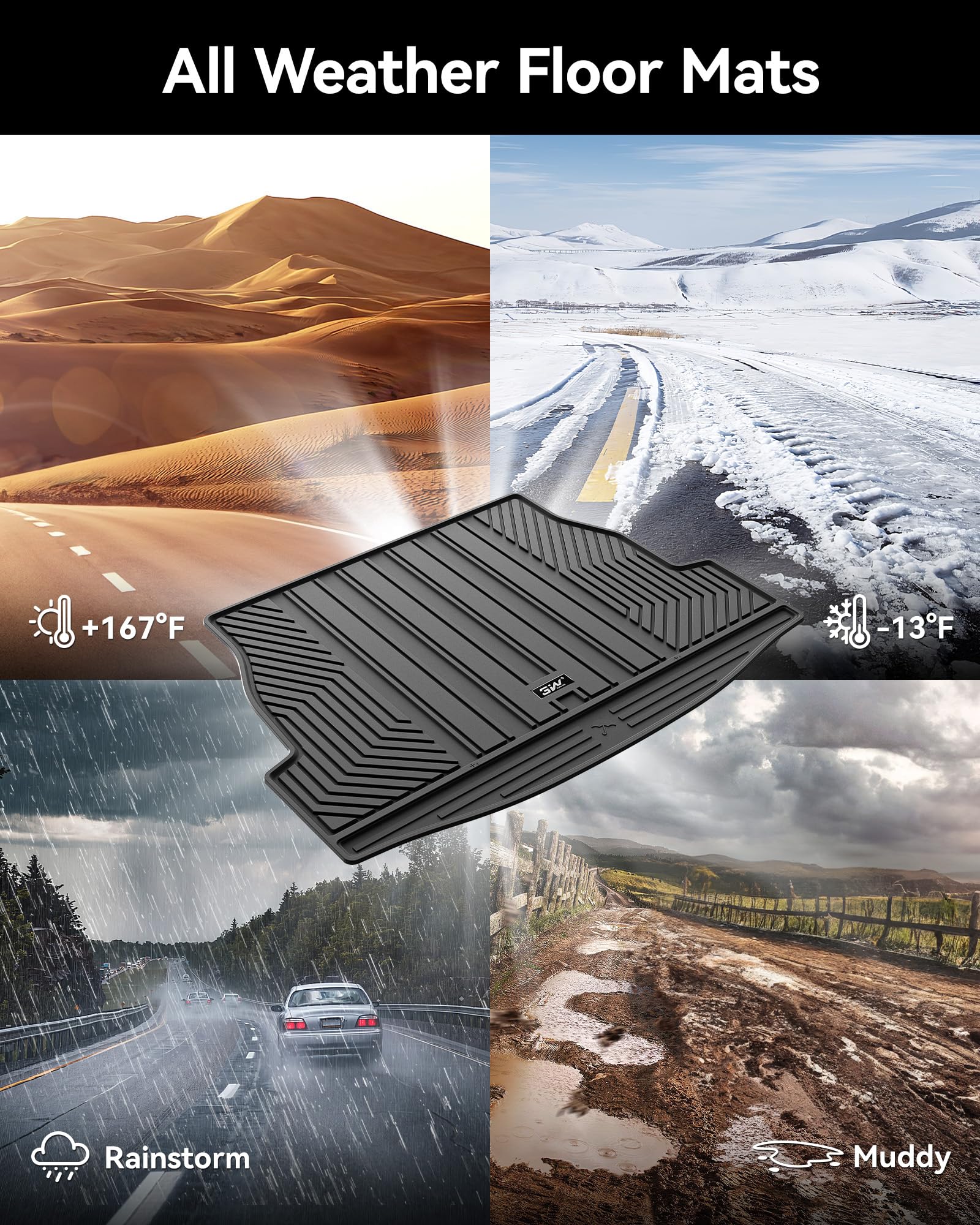 3W Cargo Liner Fit For Toyota Rav4 2019-2024 2025, Tpe All Weather Custom Fit Trunk Mat For Toyota Rav4 Full Set Car Mats, Black