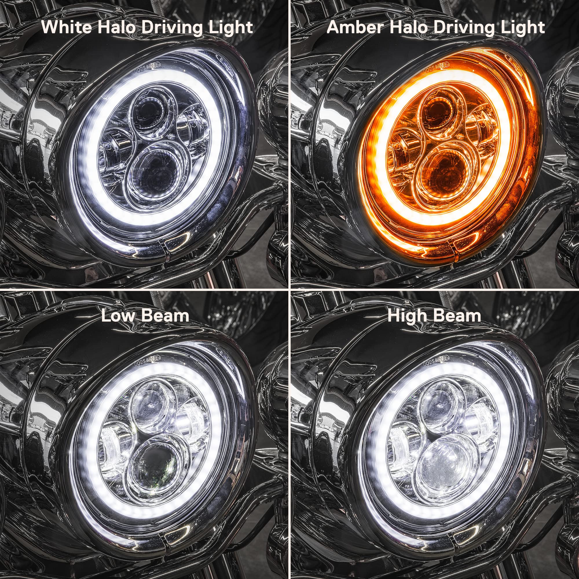 TRUE MODS 7'' LED Harley Head Light [Chrome-Finish] [HALO DRL] [4500 Lumen] [H4 Converter Plug] [Built-In CANBus] Headlight for