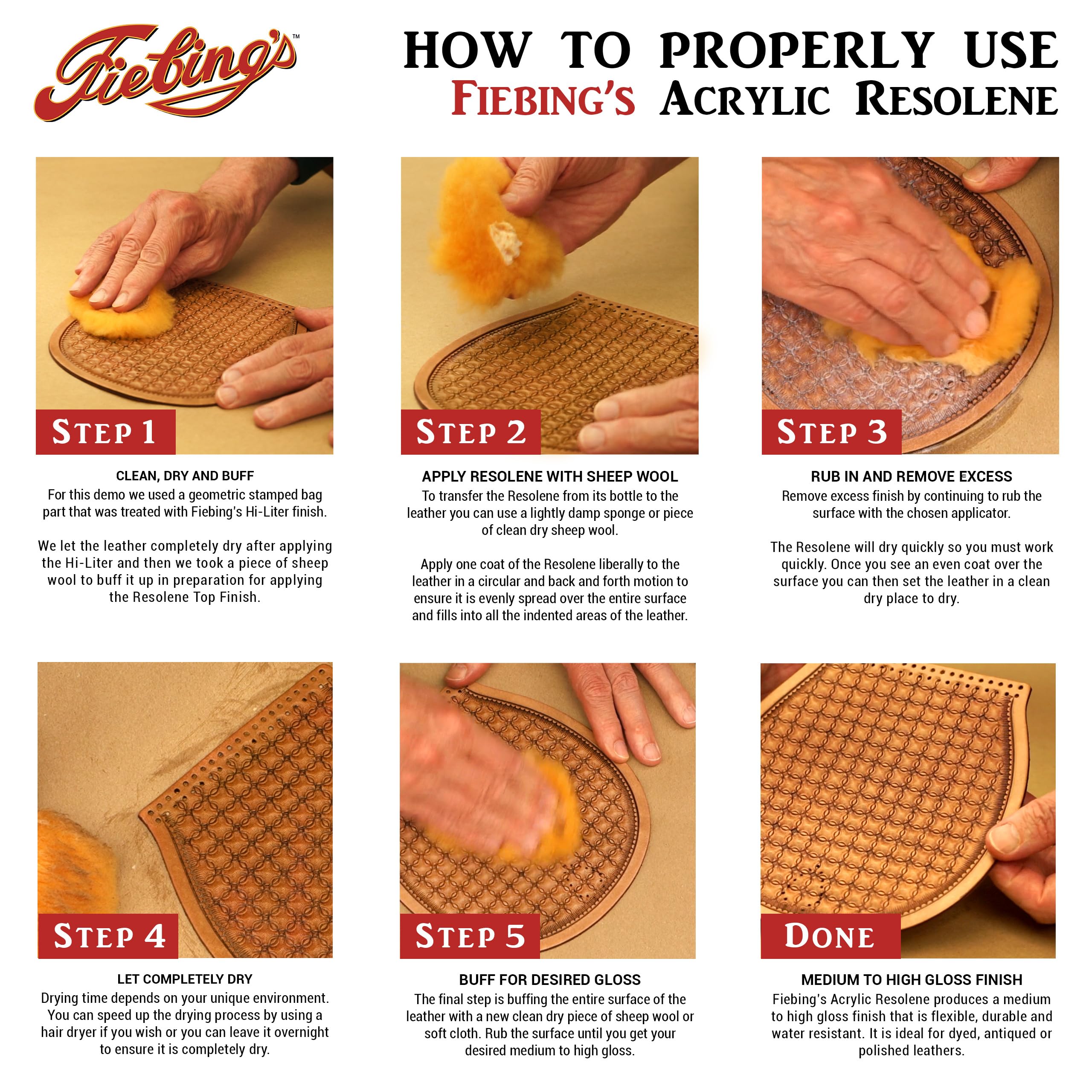 Fiebing'S Acrylic Resolene (4 Oz, Neutral) - Protective Acrylic Leather Finisher - Glossy Finish Top Coat For Dyed & Polished Leathercraft - Flexible, Durable, Water Resistant For Boots, Couch, Purse