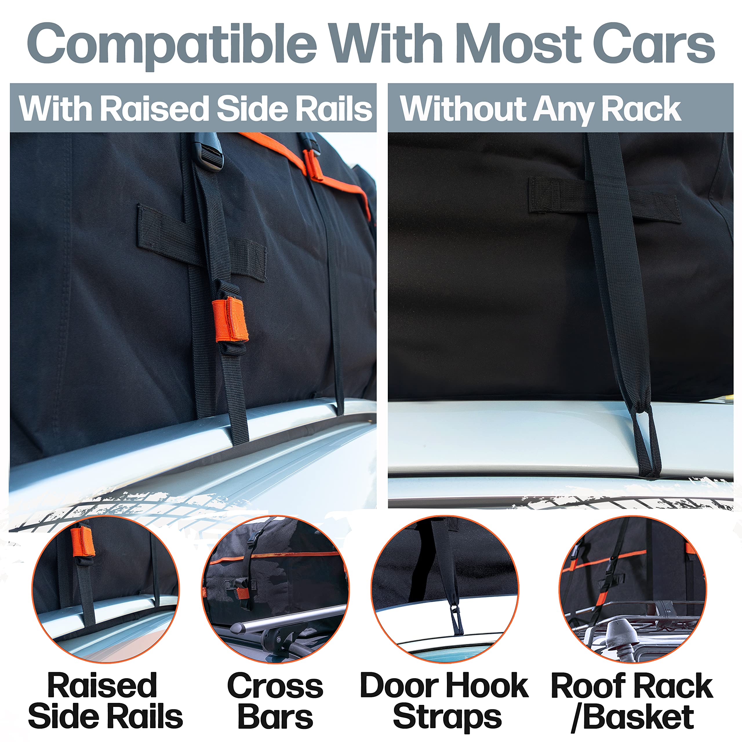 RoofPax XXL 28 cuft Car Rooftop Cargo Carrier Bag Extra Waterproof Car Roof Storage with 10 Heavy Duty Tie Down Straps and 4 Hoo