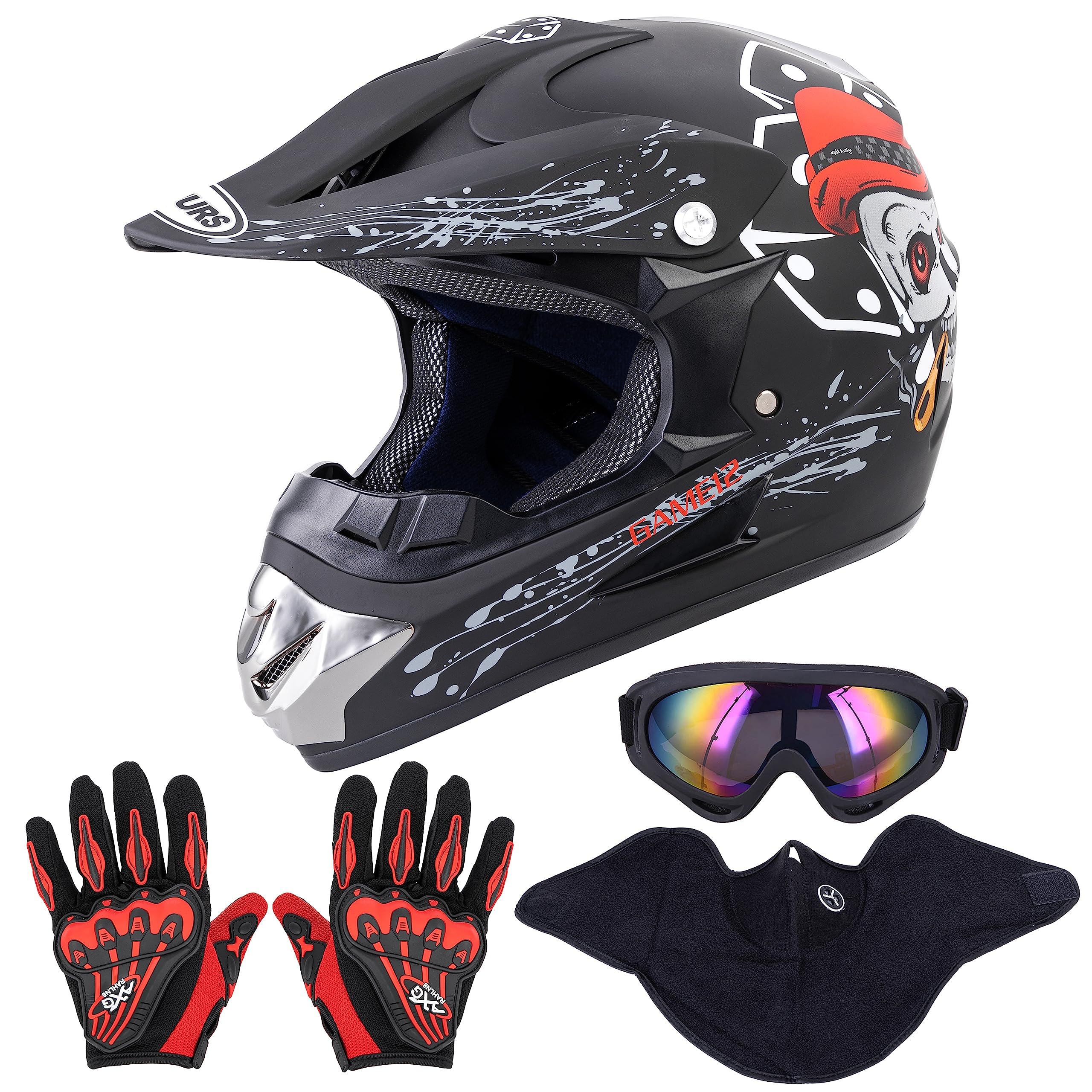 Oumurs Adult Dirt Bike Helmet With Goggles Gloves & Mask Adjustable Sun Visor Dot/Fmvss-218 Motorcycle Adult Atv Helmet Off-Road