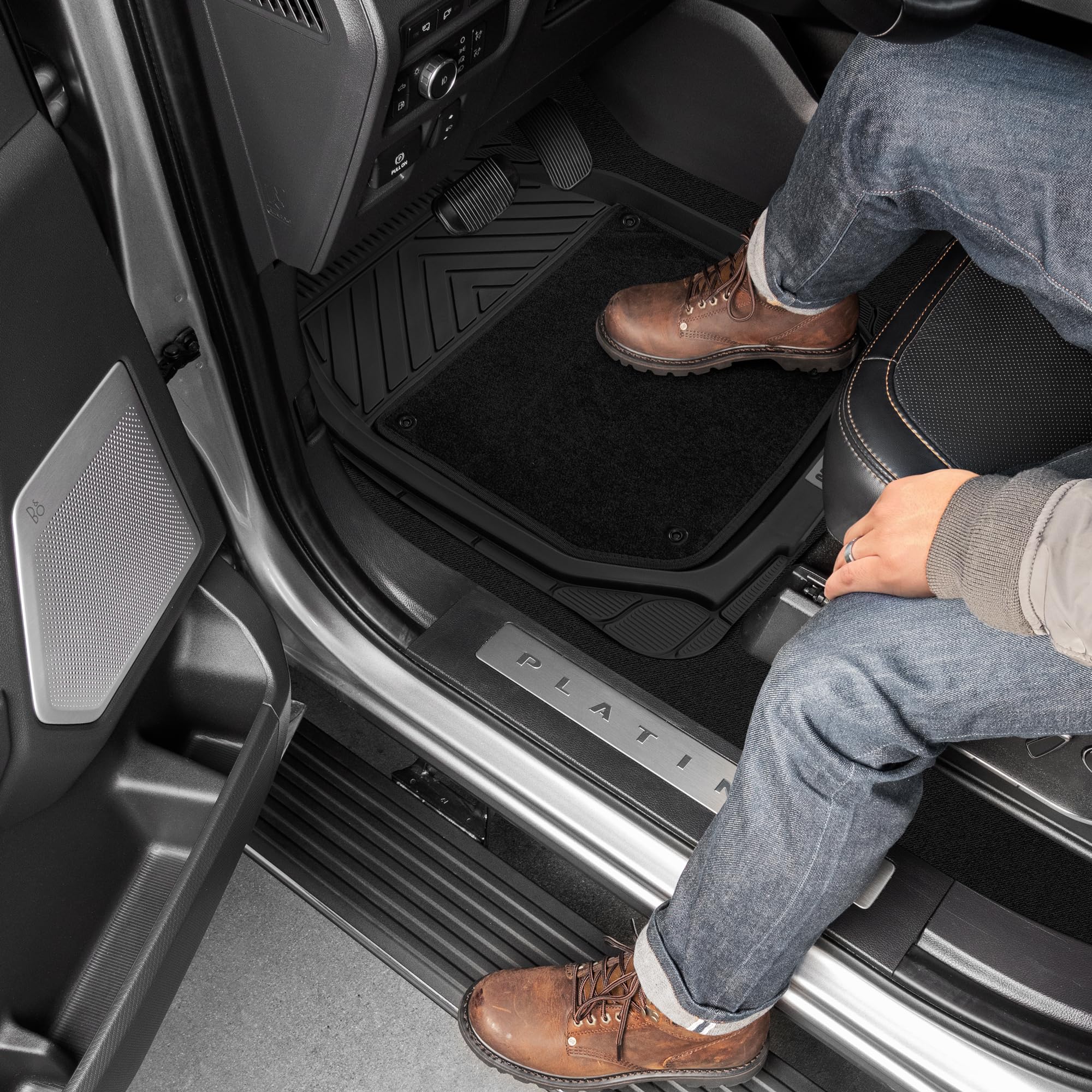 Cat Detachable Deep Dish Car Floor Mats for Auto Rubber w/ Removable Carpet Liner - Easy-Clean Automotive Floor Liners Heavy Dut