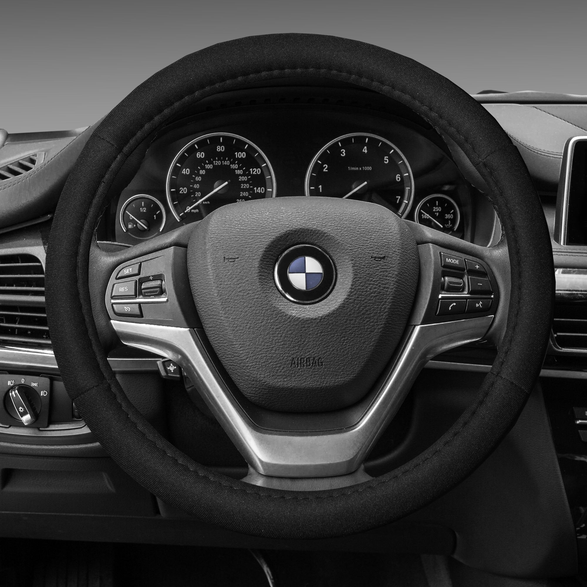 Fh Group Universal Fit Modernistic And Seat Belt Pads Combo Set Steering Wheel Cover Fits Most Cars, Suvs Black