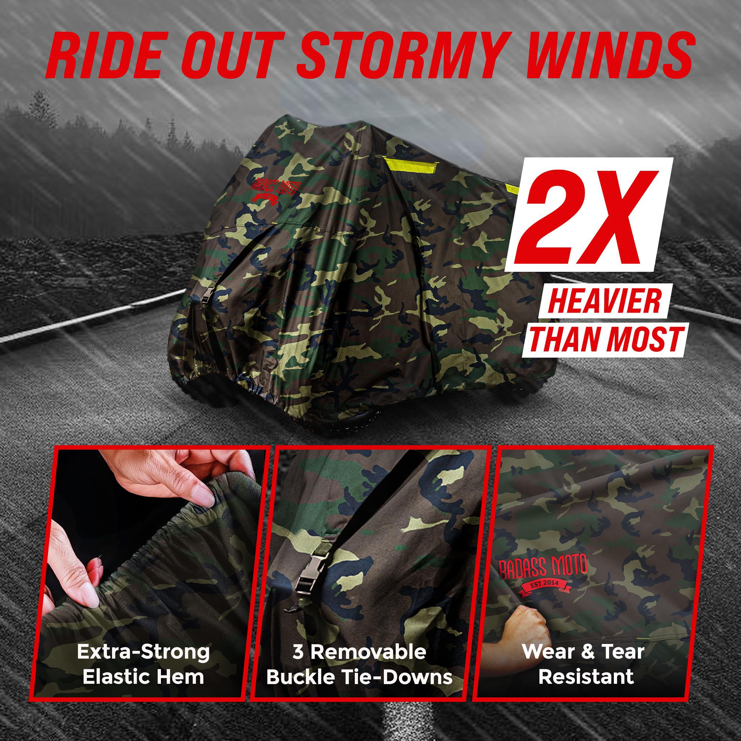 Badass Moto Camo Atv Covers Waterproof Outdoor Heavy Duty, Rip-Resistant, Night-Reflective Quad Cover W/Advanced Waterproofing,