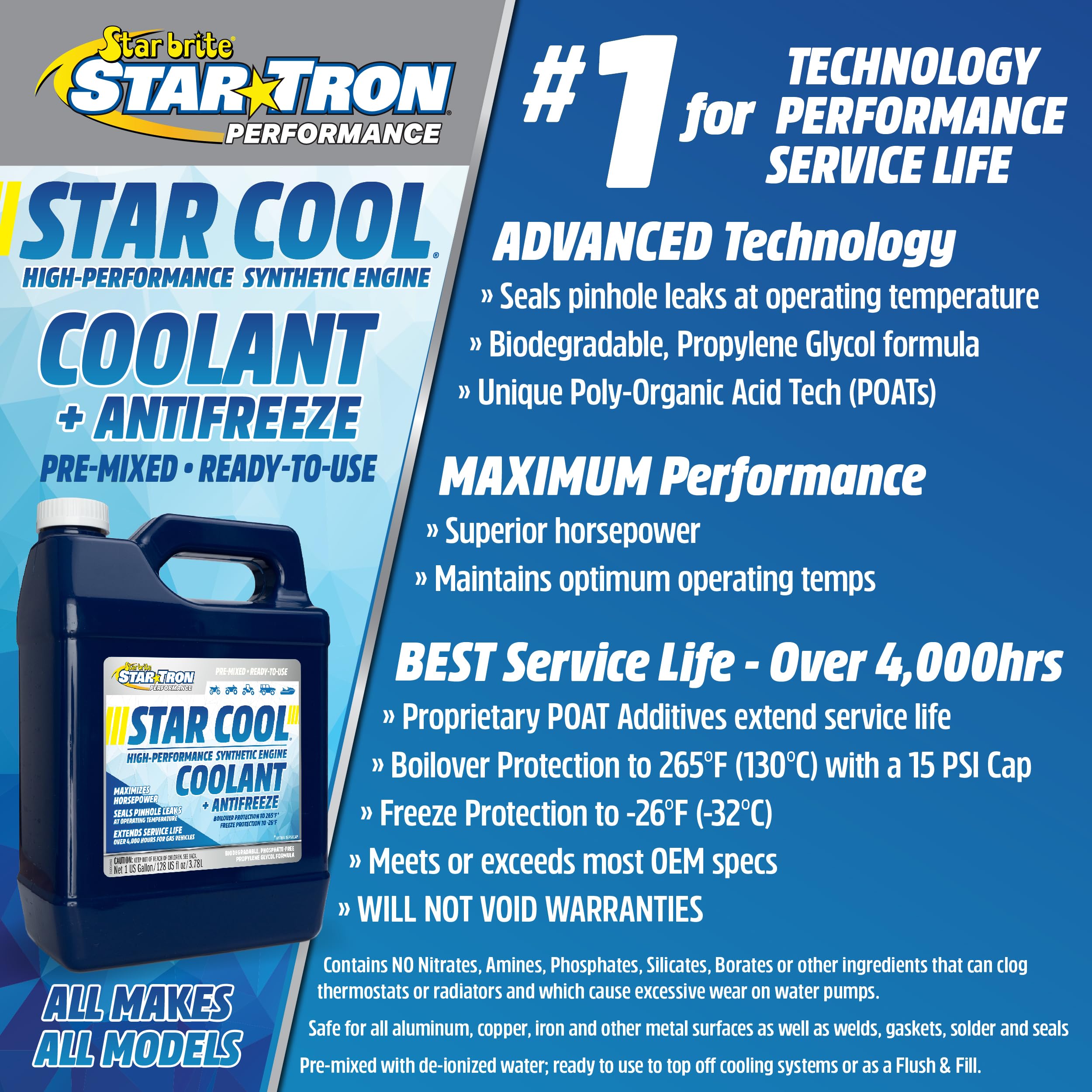 STAR BRITE Star-Cool Premium Synthetic PG Engine Coolant - 1 GAL (033200)