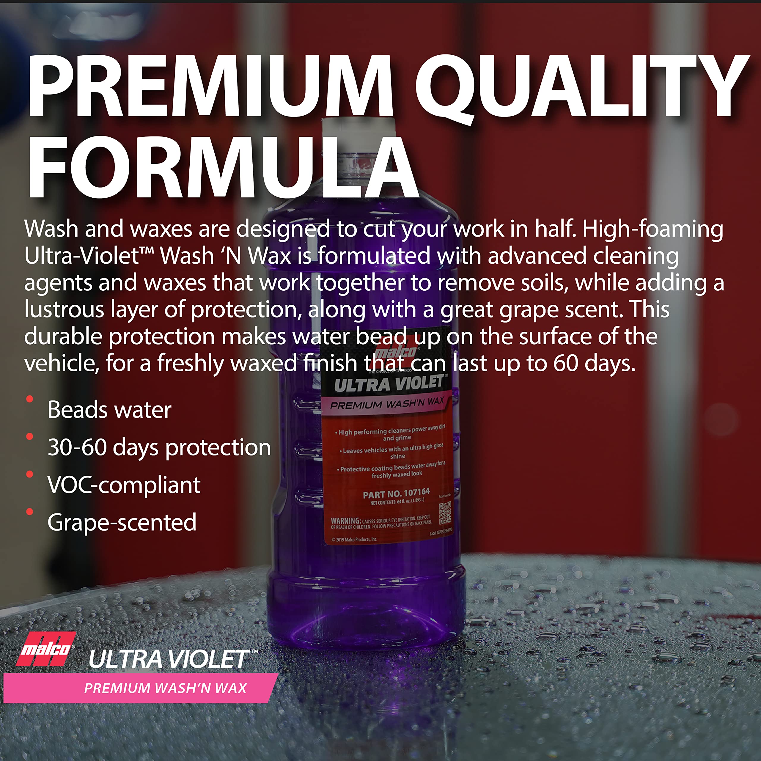 Malco Ultra Violet Premium Wash'n Wax – Best 2-In-1 Car Wash and Wax/Cleans and Provides A Durable, High-Gloss Shine in One Fast and Easy Step / 1 Gallon (107101)