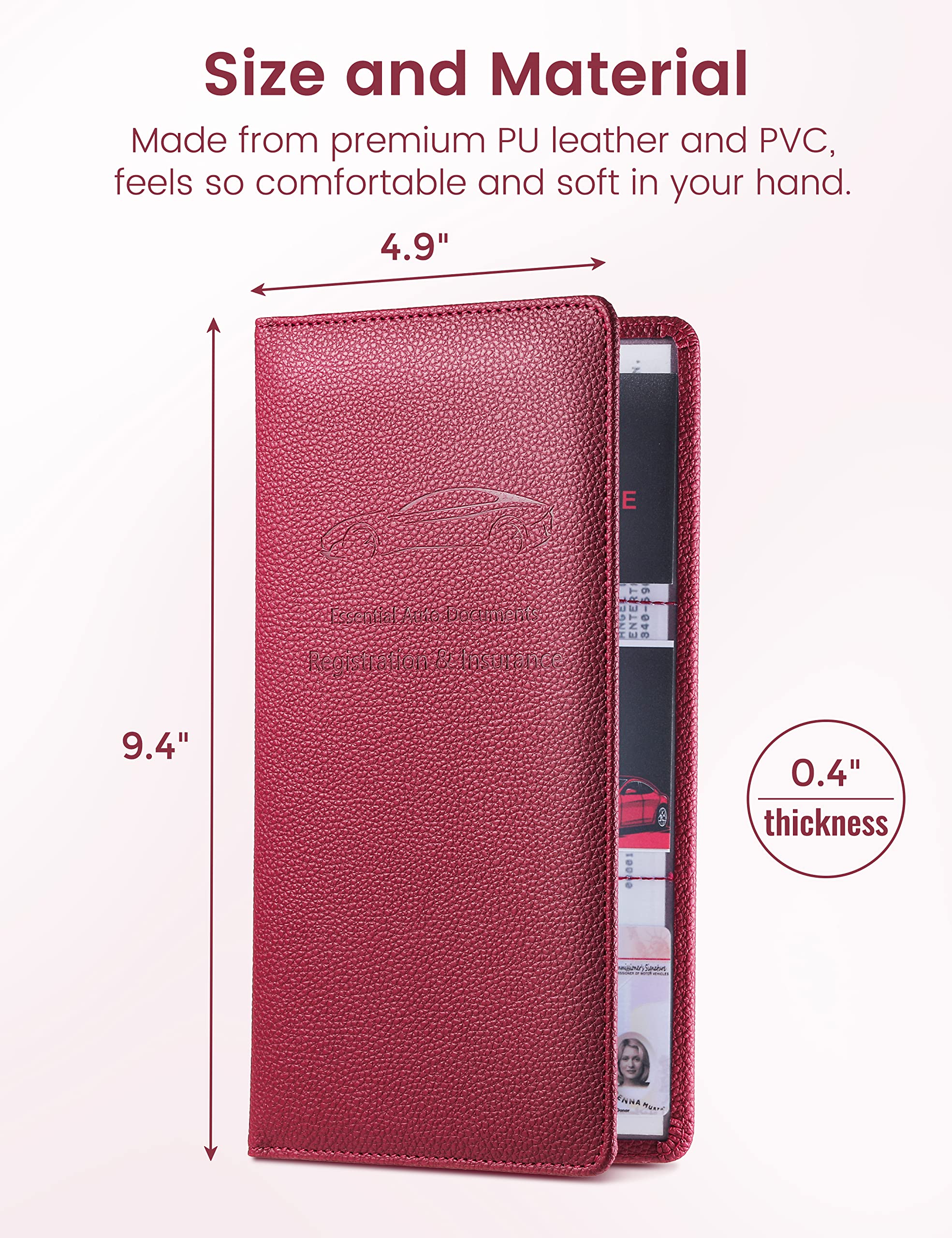 Yarnic Car Registration and Insurance Holder, Pu Leather Car Document Holder Registration and Insurance Card Holder Vehicle Glov