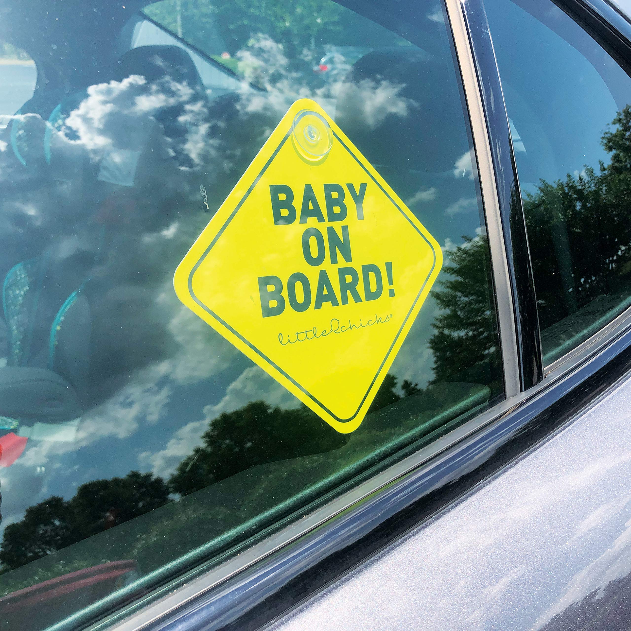 Little Chicks Baby On Board Car Sign Decal - Weather Resistant. Child Safety Awareness Warning Sticker With Suction Cups - Brigh