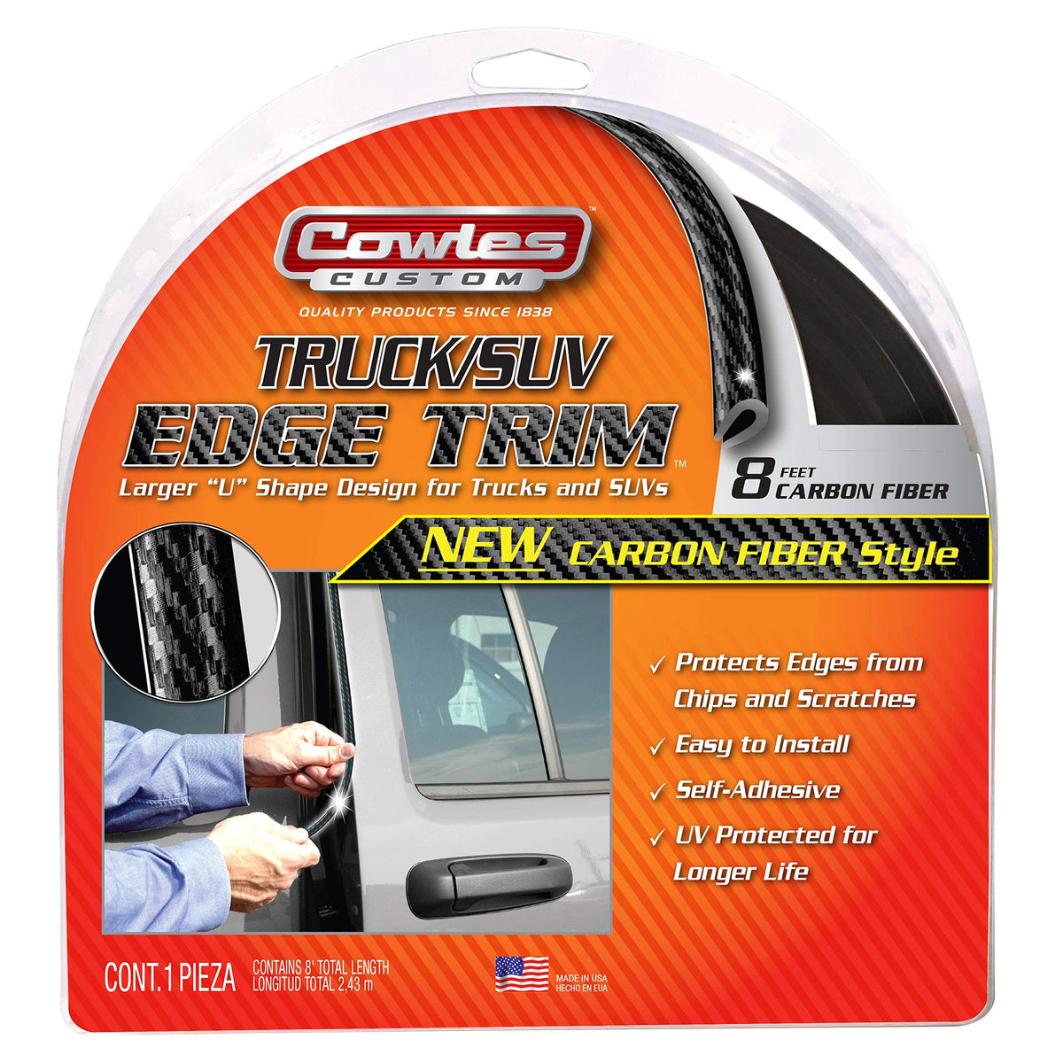 Cowles Custom - Enhanced 8Ft Carbon Fiber U-Channel Edge Guard Trim, 8Ft Flexible Plastic (Pvc) Bumper Protector Accessory, Door