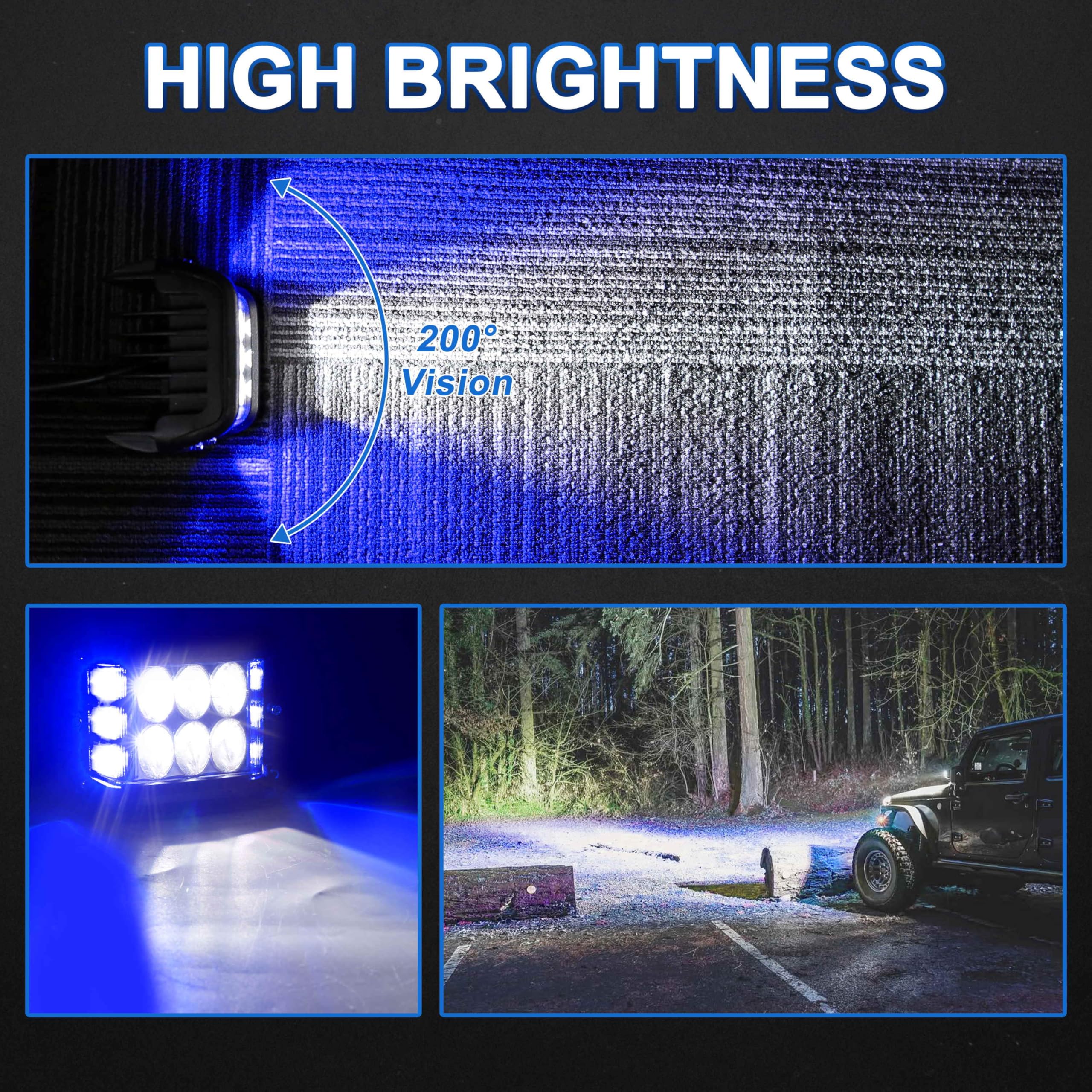 Hoyuza Side Shooter Pod Lights 4 Inch Dual Side Blue Strobe Led Cube Lights For Farm Tractor Plow Truck Boat Atv Utv Suv Off-Roa