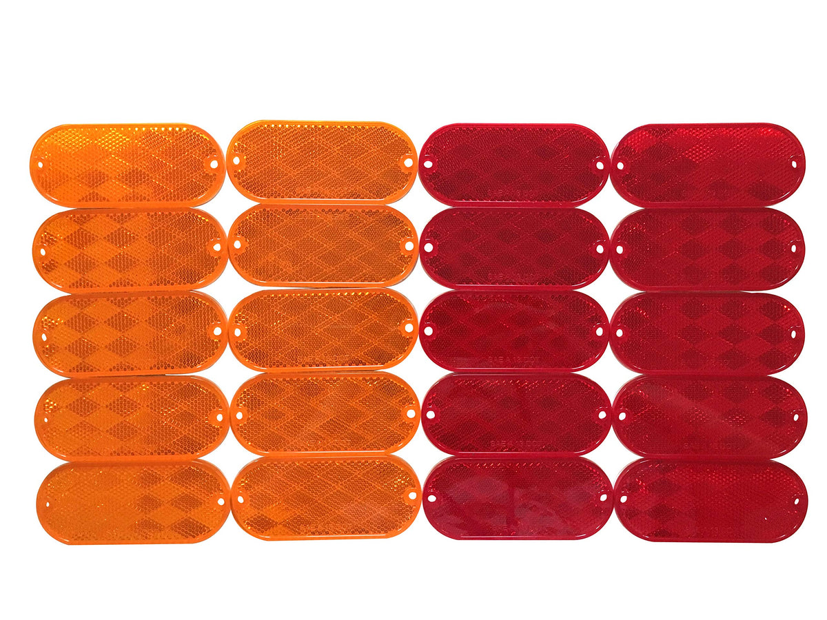 Maxxhaul 50016 20-Pack Oval Reflectors 10 Red - 10 Amber Self Adhesive Or Drill Mount - Dot, 20 Pack