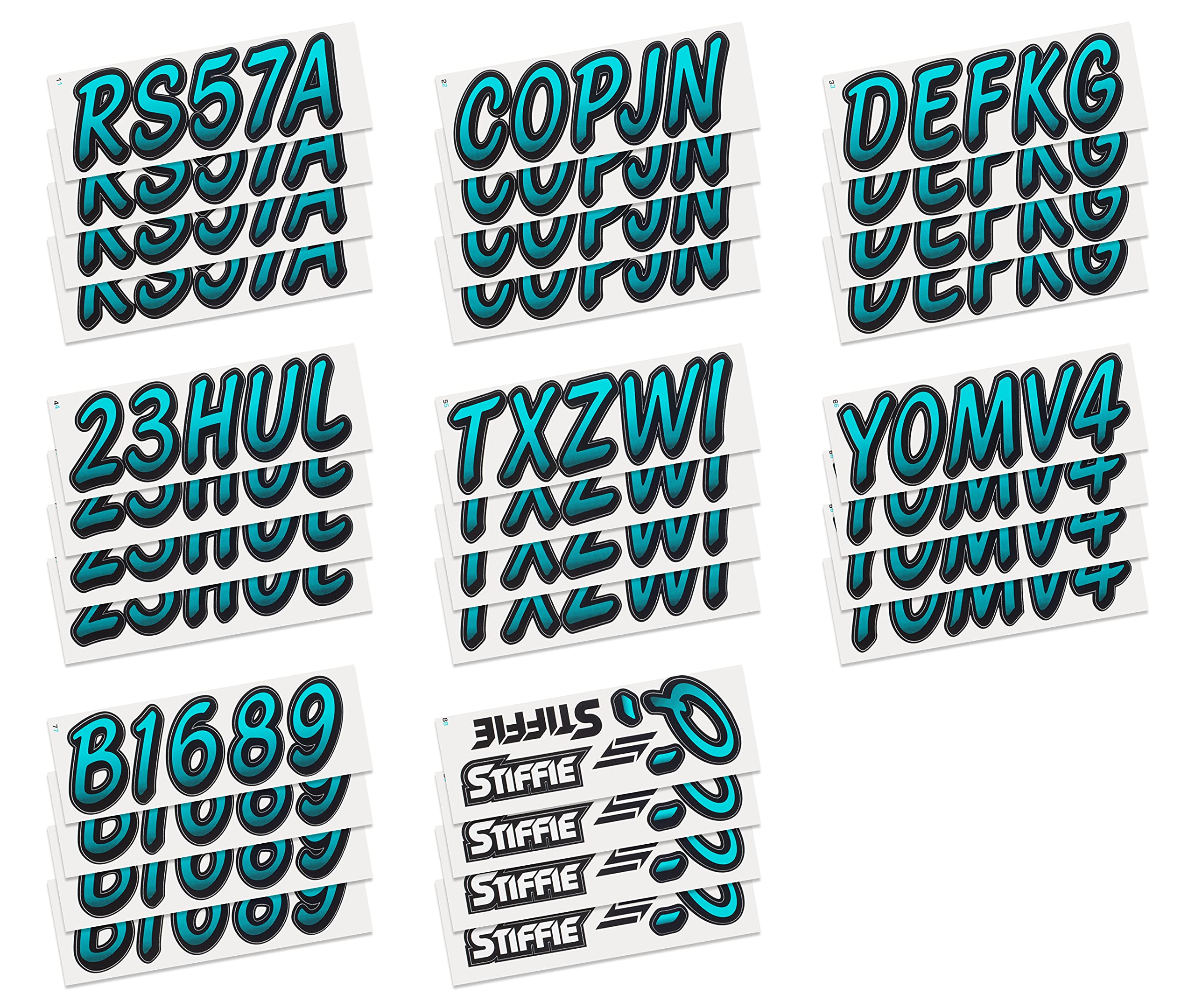 STIFFIE Whipline Candy Blue/Black 3'' Super Sticky Boat & PWC Registration Decals  Numbers Letters Stickers
