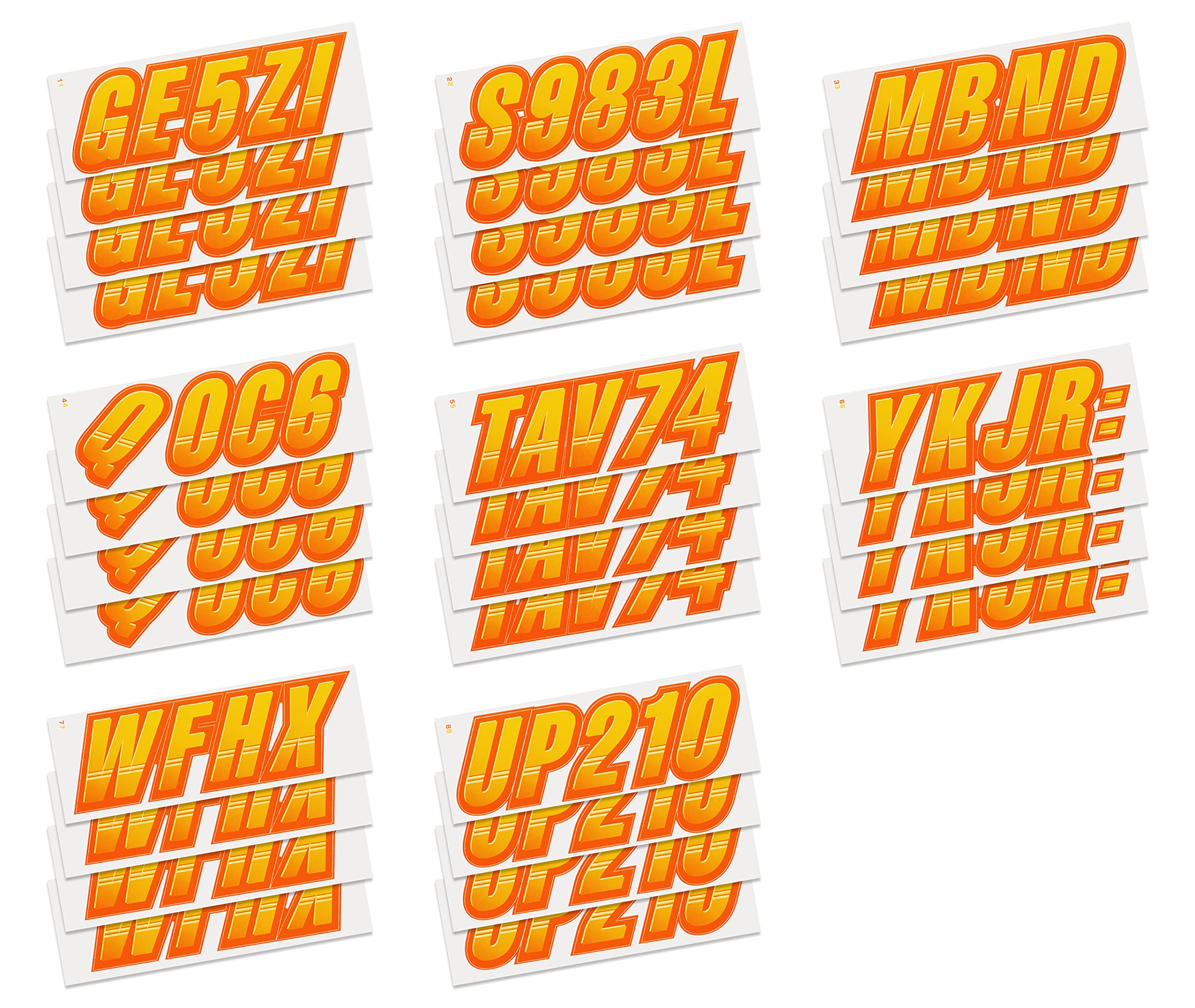 Stiffie Techtron Yellow/Orange 3 '' Boat & Pwc Registration Decals  Numbers Letters Stickers