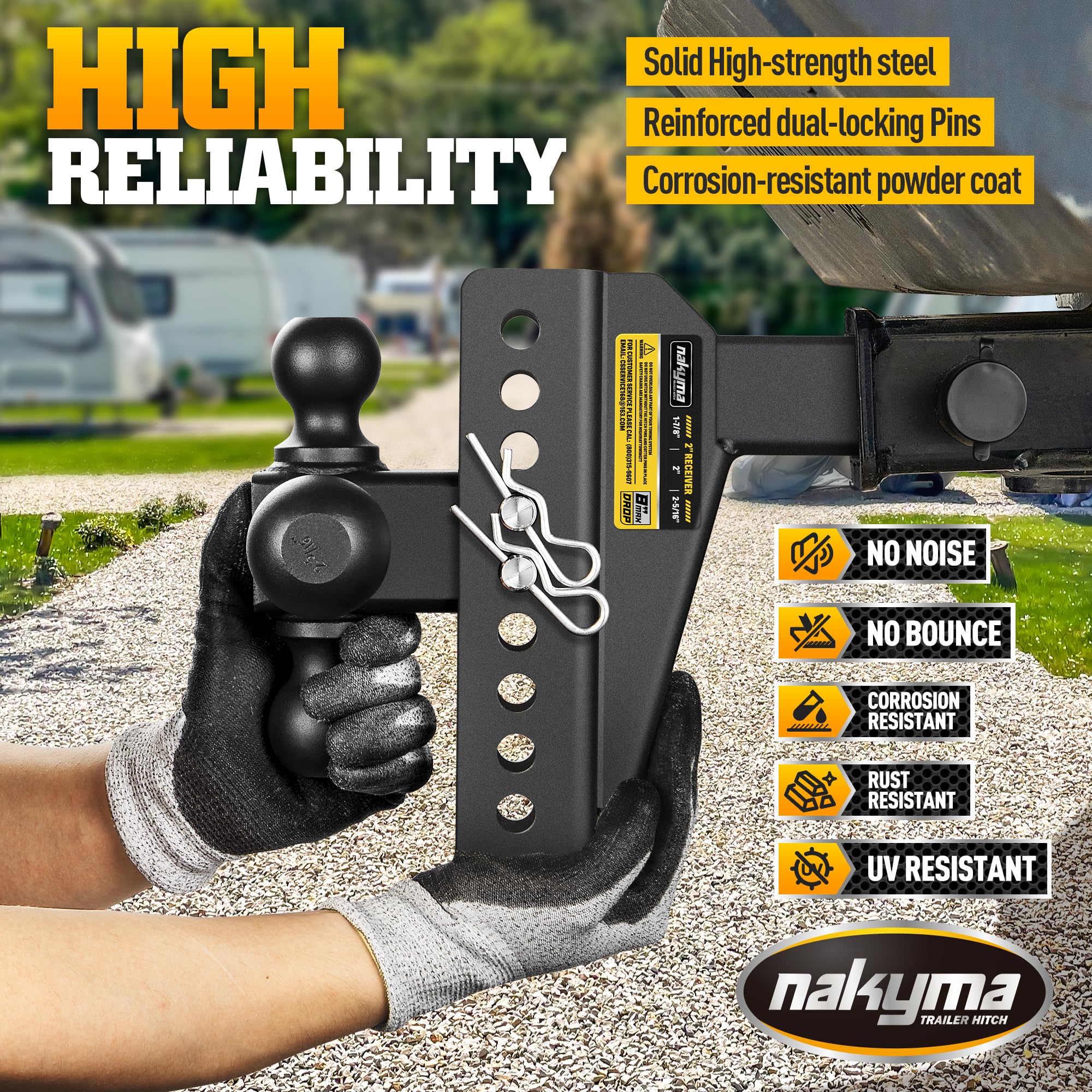 Adjustable Drop Hitch, 8 Inch Drop Trailer Hitch,Tri-Ball(1-7/8'', 2'', 2-5/16'') Hitch, Fits 2-Inch Receiver, Max 12,500 LBS GT