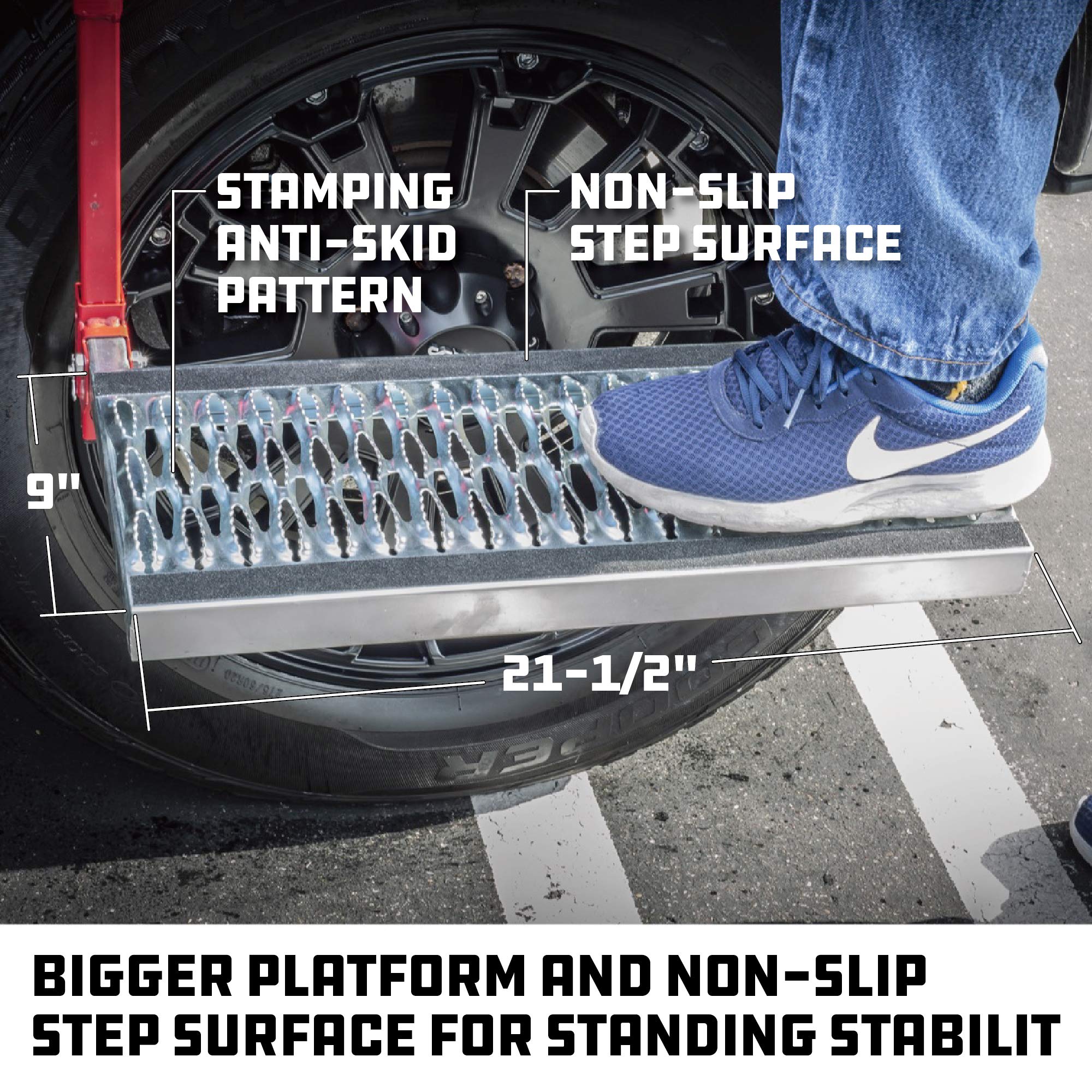 Powerbuilt Tire Step For Truck, Suv, Semi, Heavy Duty 300 Lb. Capacity, Non-Slip Cheese Grater Steel Surface, Adjusts To Fit Any