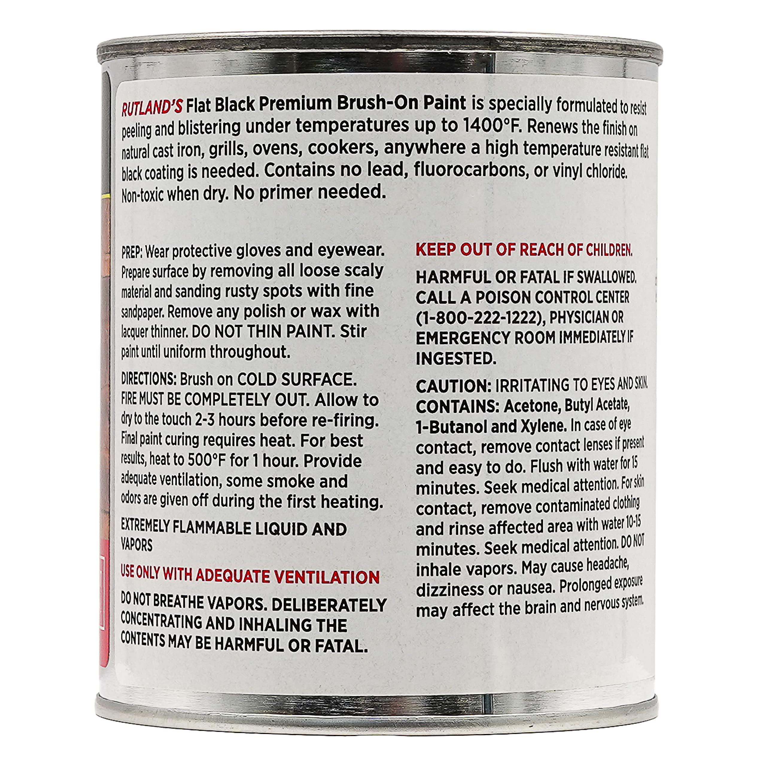 Rutland - 81V Premium 1400 Degree F Hi-Temp Brush-On Paint, 16 Fl Oz, Black