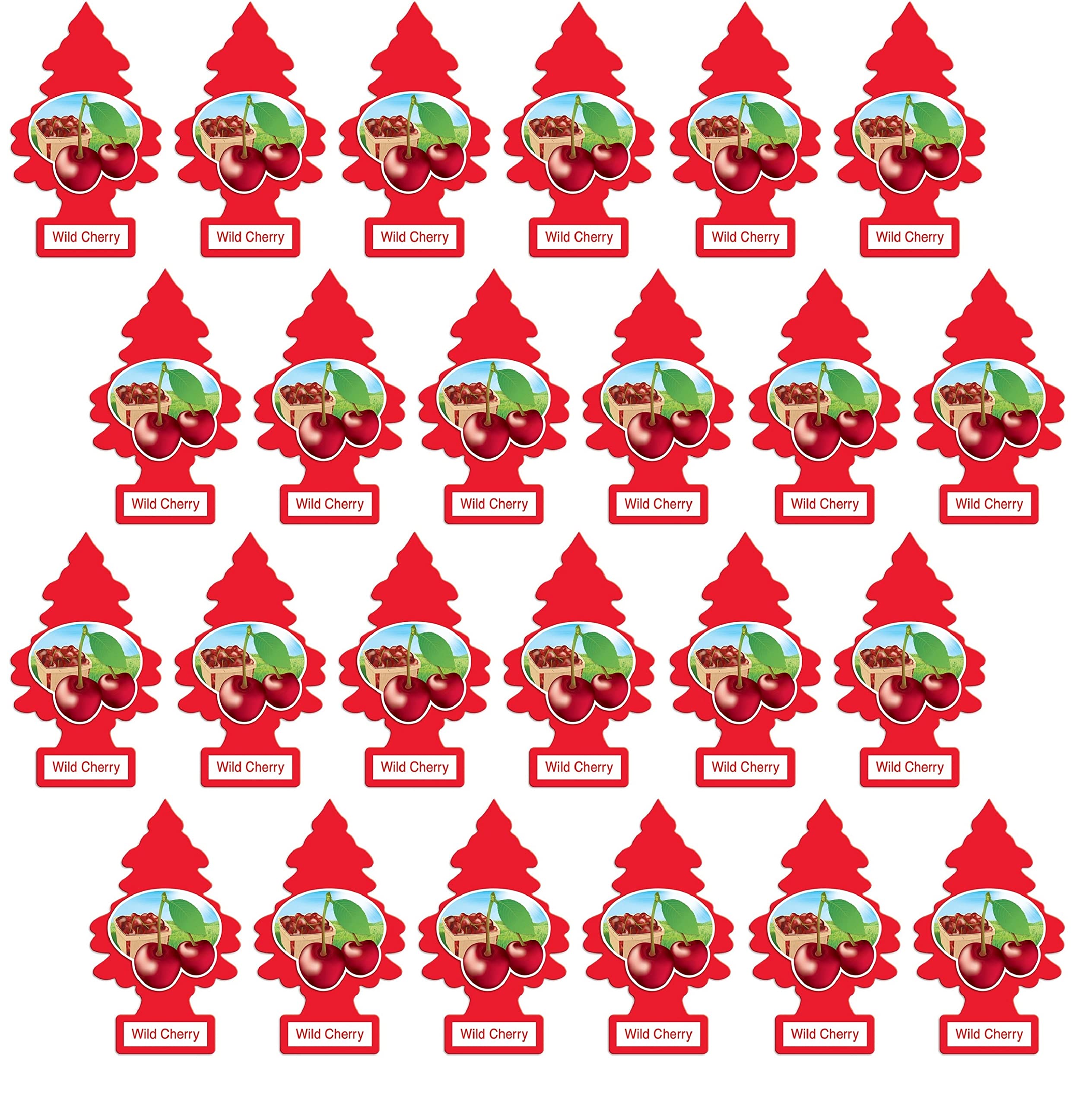 LITTLE TREES Car Air Freshener - Wild Cherry, Hanging Paper Tree, 24 Count, Red