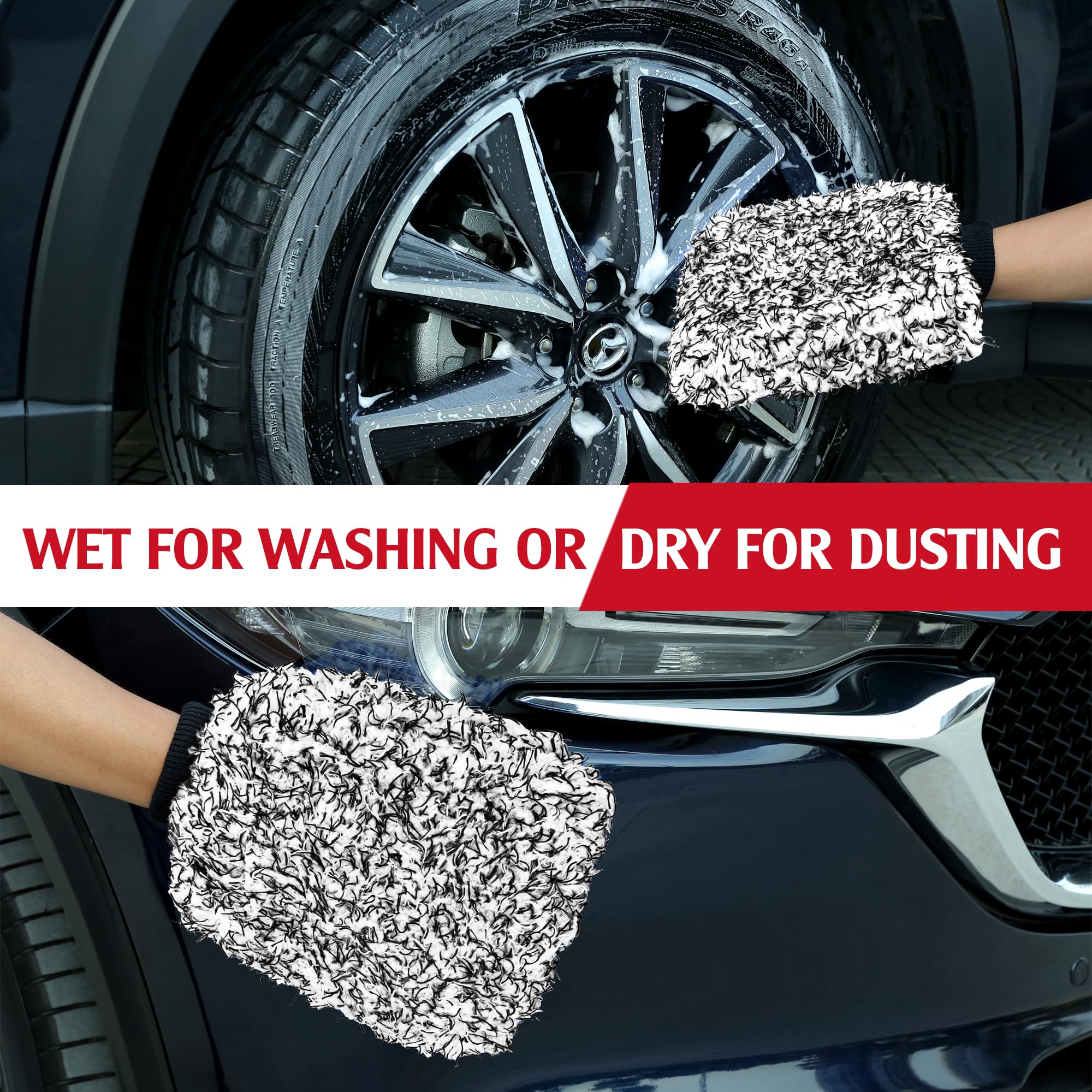 Takavu Microfiber Cleaning Mitt, 2 Pack Premium Cyclone Car Washing Gloves, Scratch-Free Lint-Free Wash Mitts, Holds Tons Of Sud