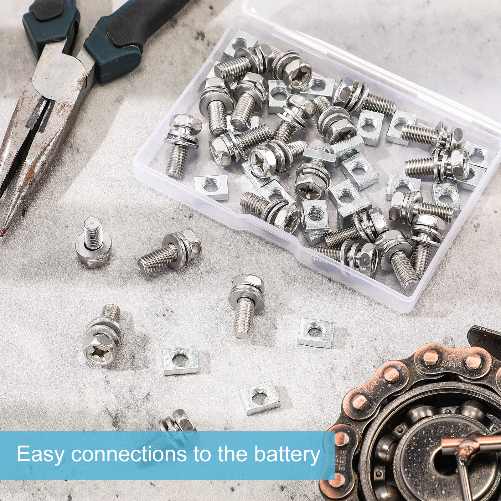 48 Pack Motorcycle Battery Terminal Bolt Square Nut Kit M6 X 16Mm Motorcycle Battery Bolts Battery Terminal Nuts Stainless Steel